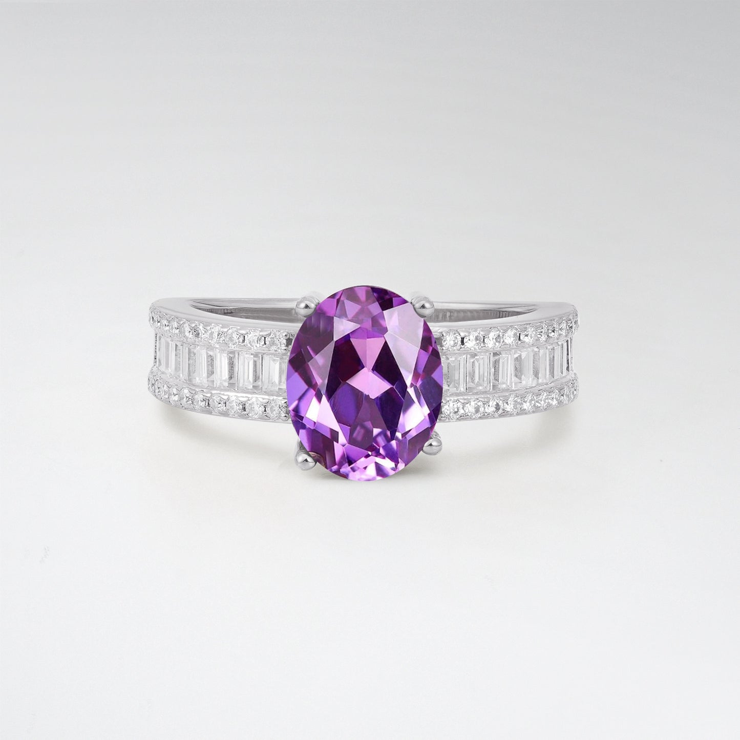 3CT Oval Cut Amethyst Vintage Baguette Channel Set Engagement Ring - Additional view