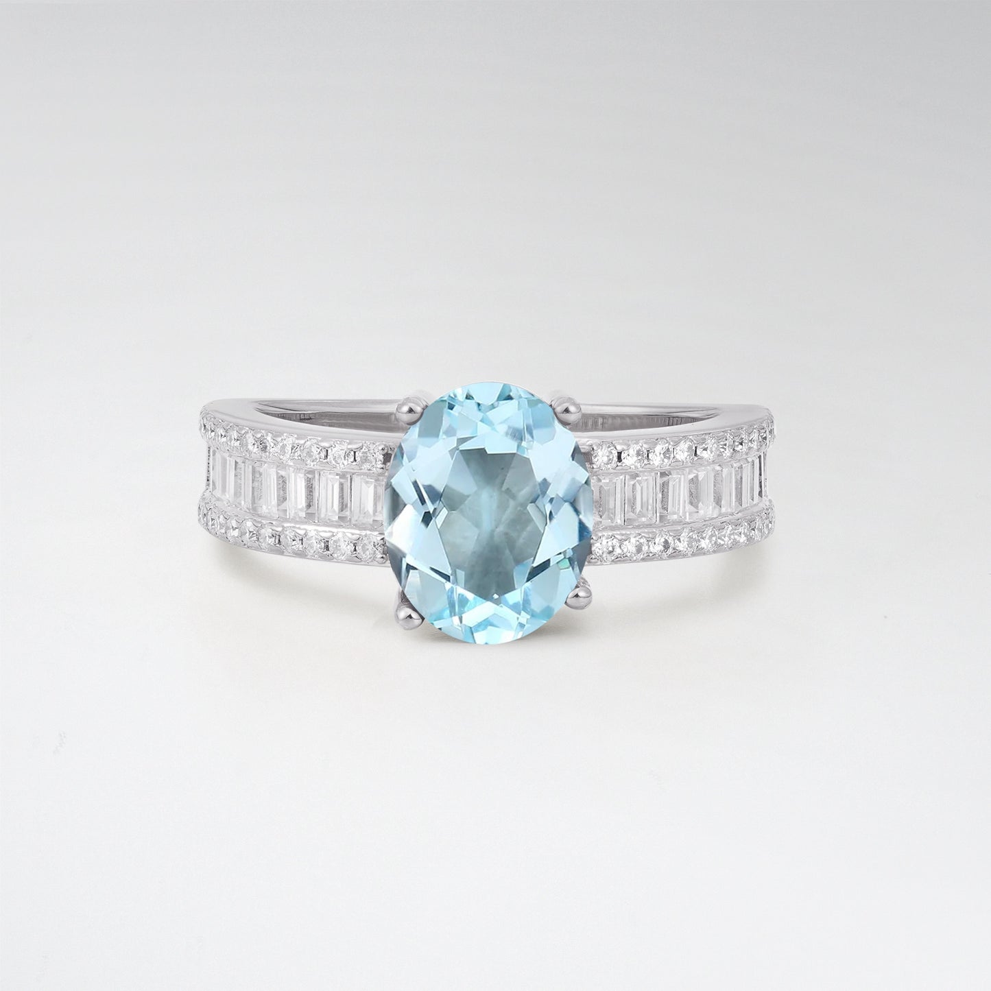 3CT Oval Cut Aquamarine Vintage Baguette Channel Set Engagement Ring - Additional view