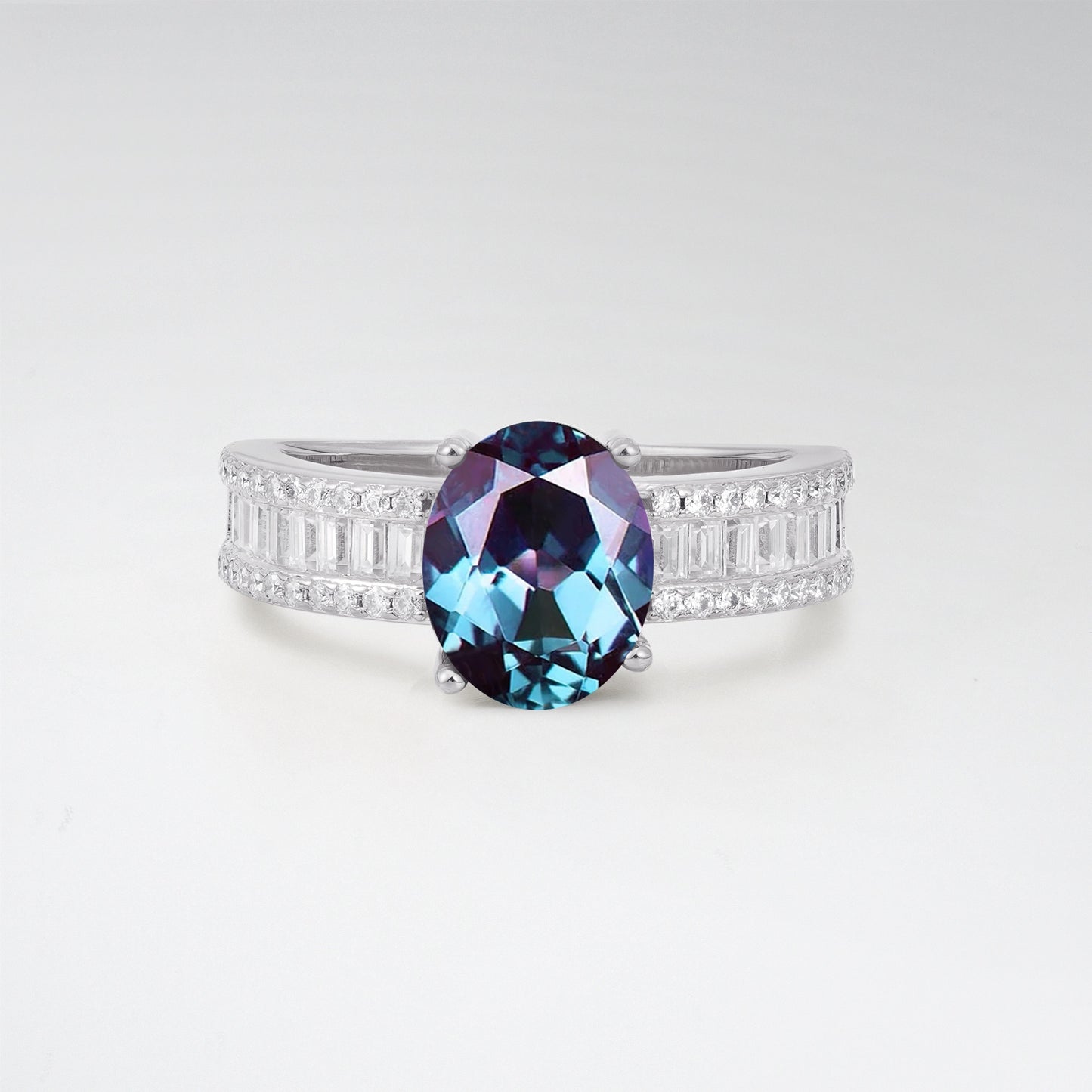 3CT Oval Cut Alexandrite Vintage Baguette Channel Set Engagement Ring - Additional view