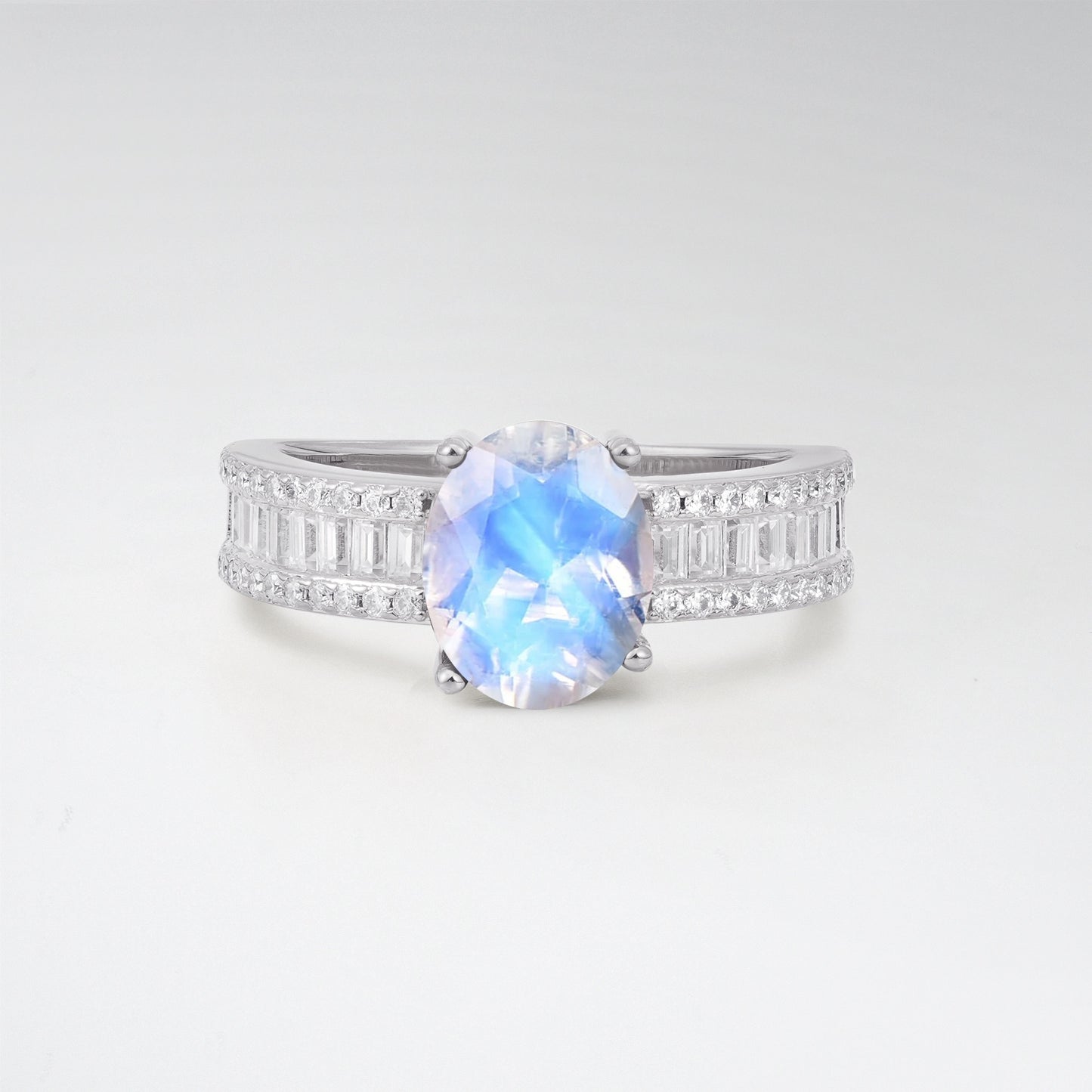 3CT Oval Cut Moonstone Vintage Baguette Channel Set Engagement Ring - Additional view
