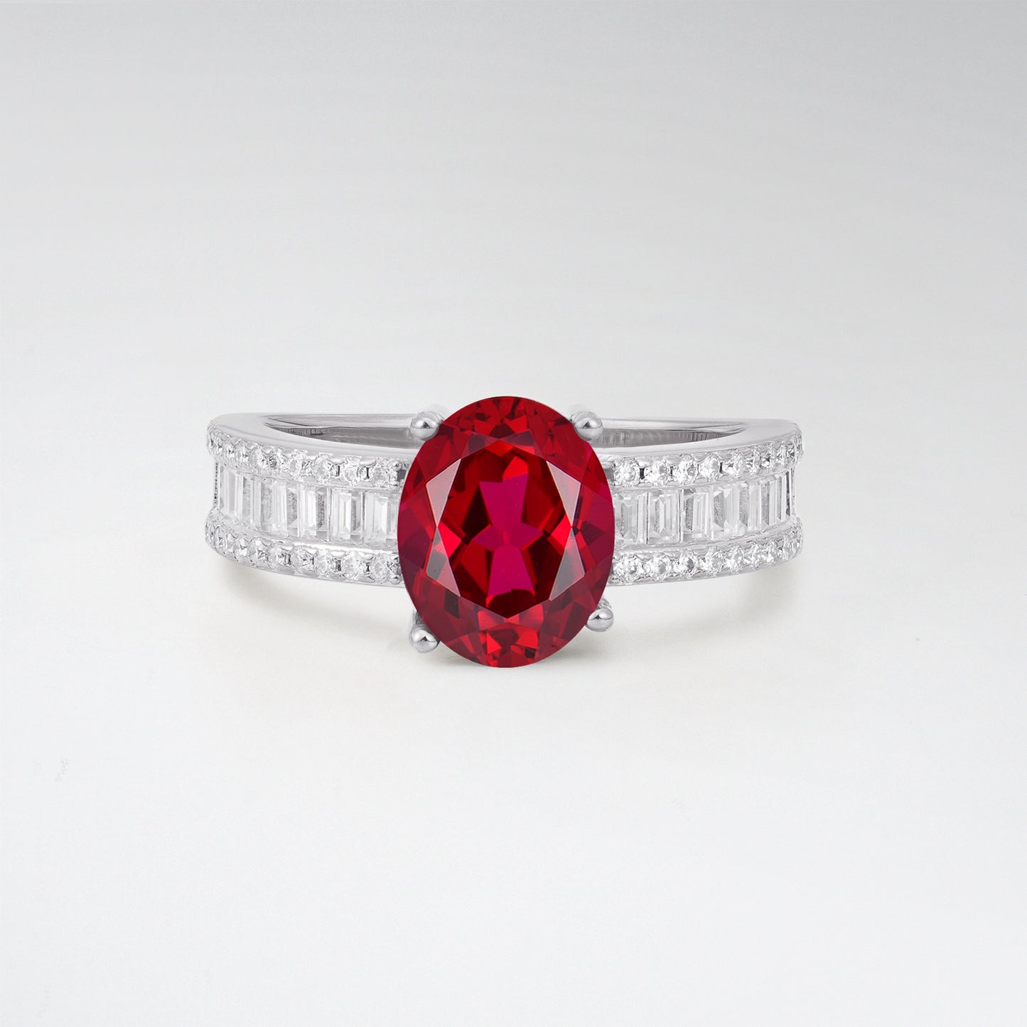 3CT Oval Cut Ruby Vintage Baguette Channel Set Engagement Ring - Additional view