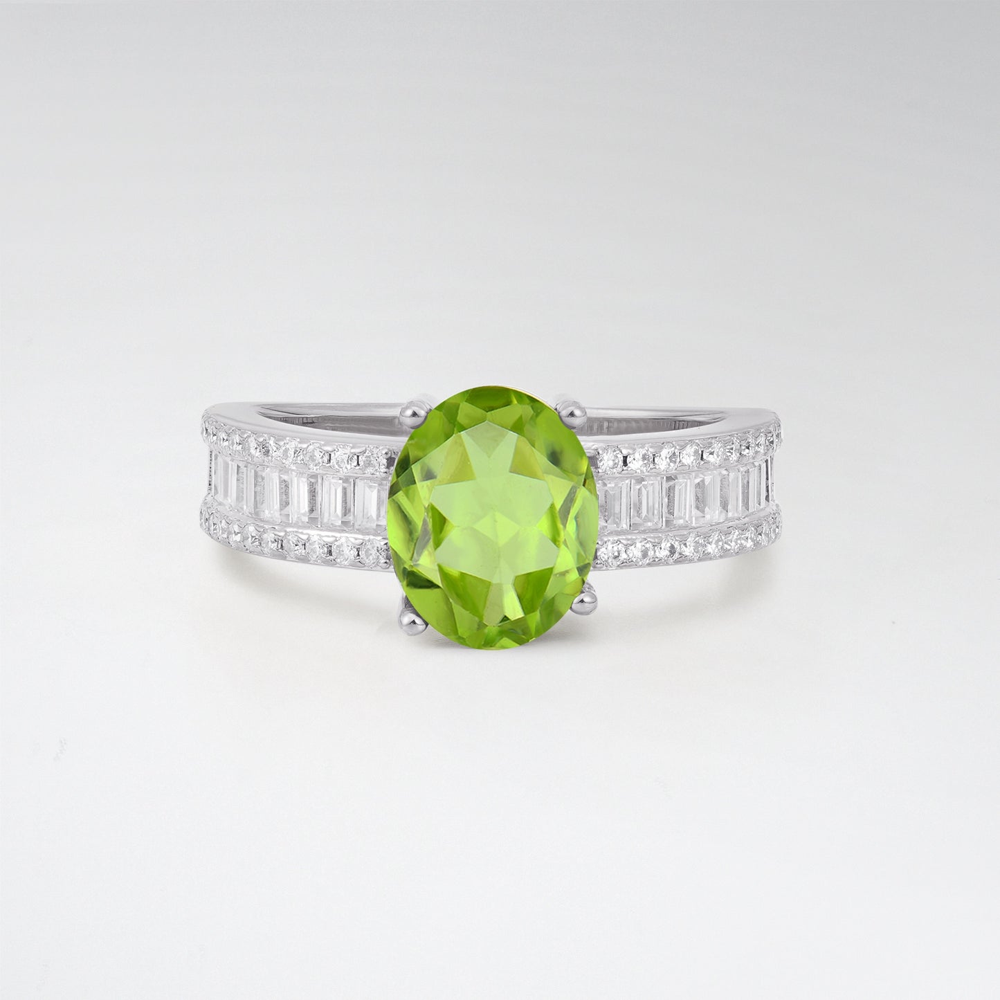 3CT Oval Cut Peridot Vintage Baguette Channel Set Engagement Ring - Additional view