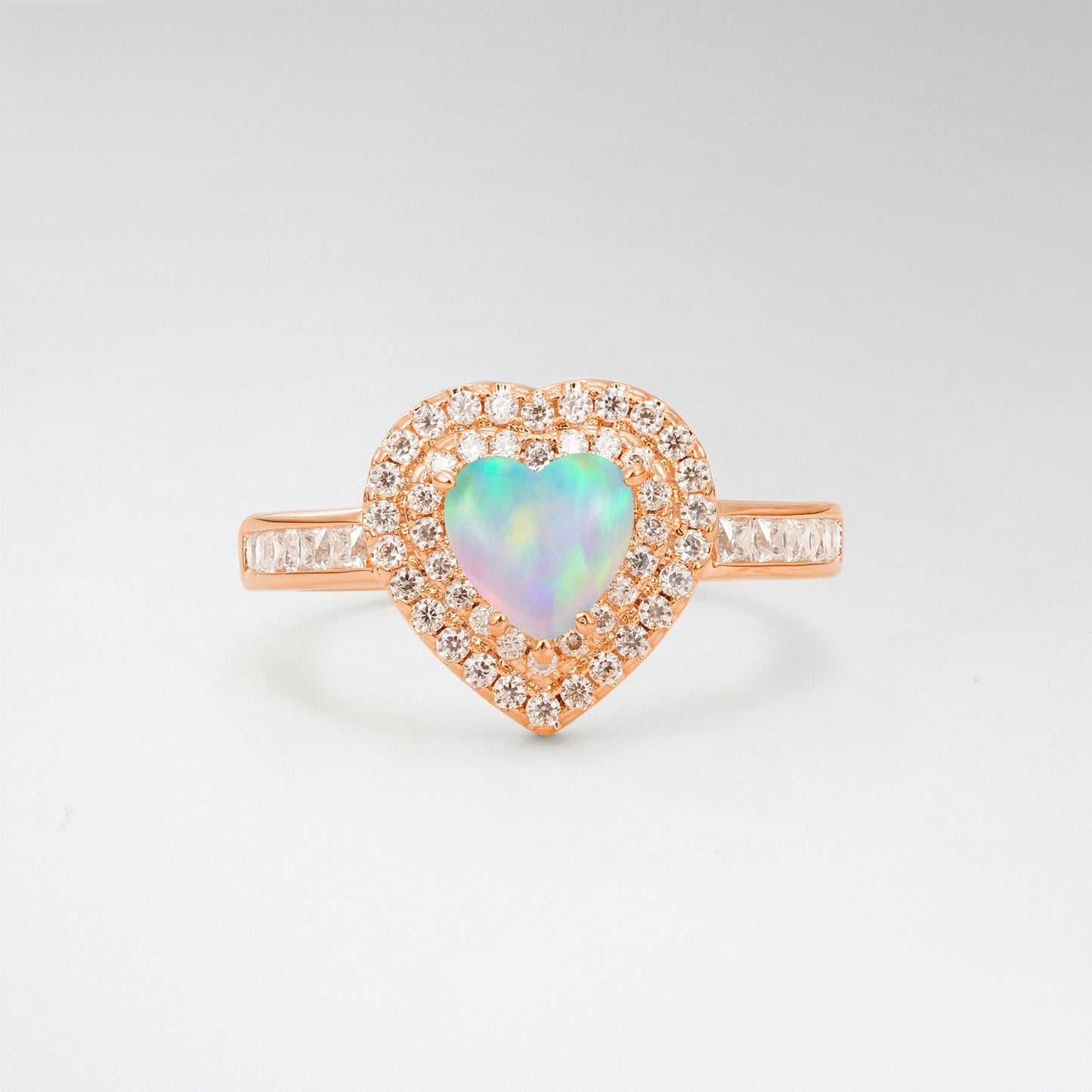 Halo Heart Cut 1CT Opal Channel Set Engagement Ring - Additional view