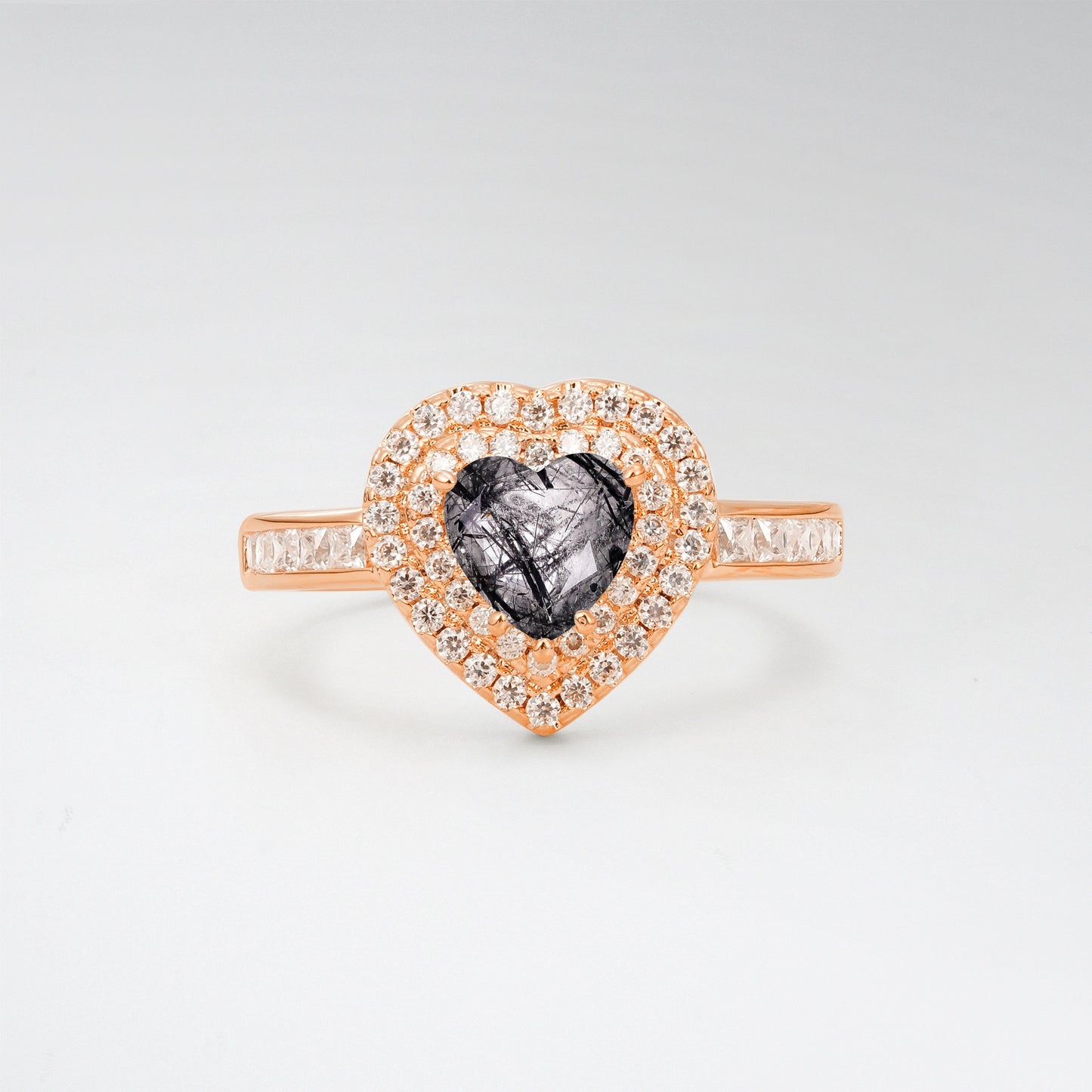 Halo Heart Cut 1CT Black Rutilated Quartz Channel Set Engagement Ring - Additional view