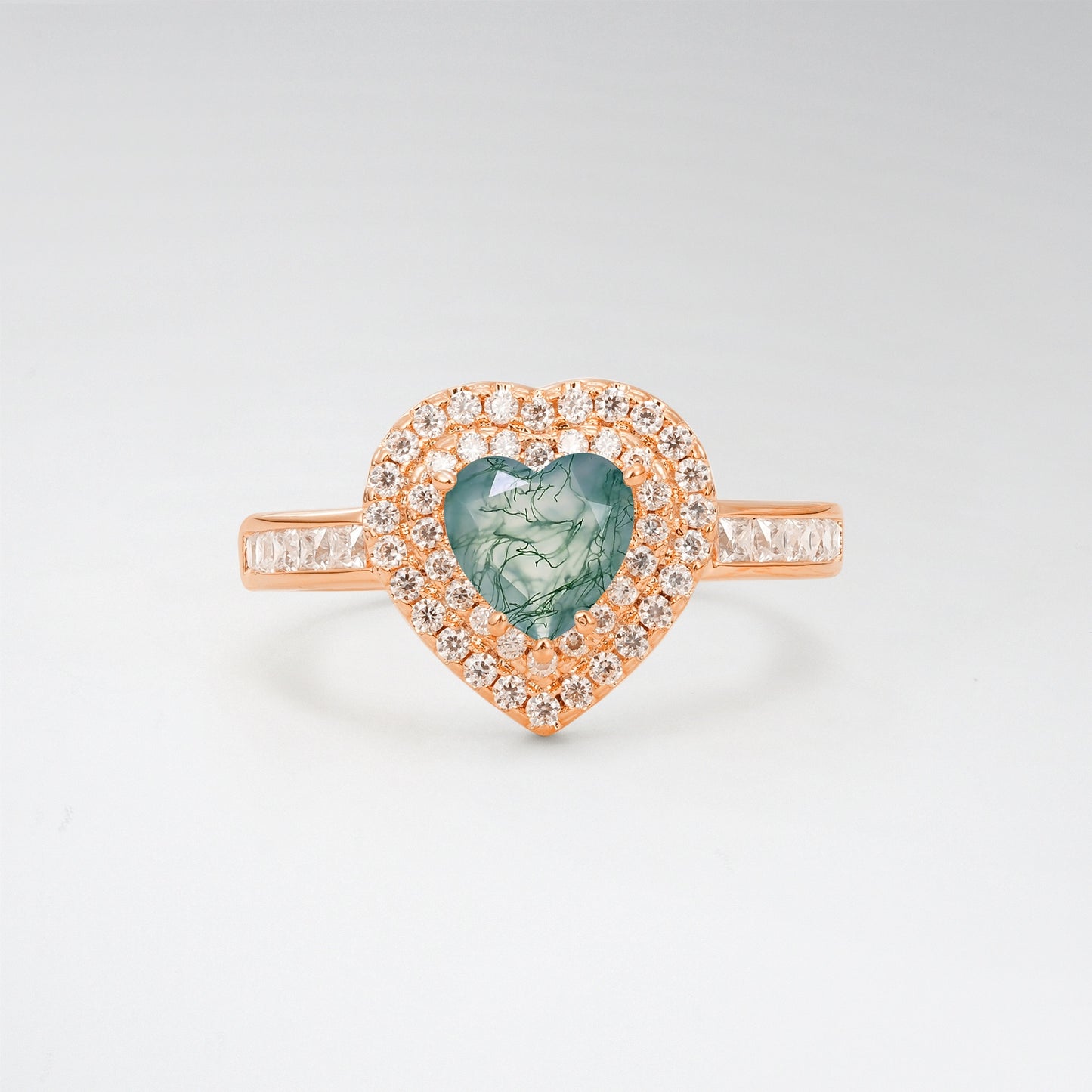 Halo Heart Cut 1CT Moss Agate Channel Set Engagement Ring - Additional view