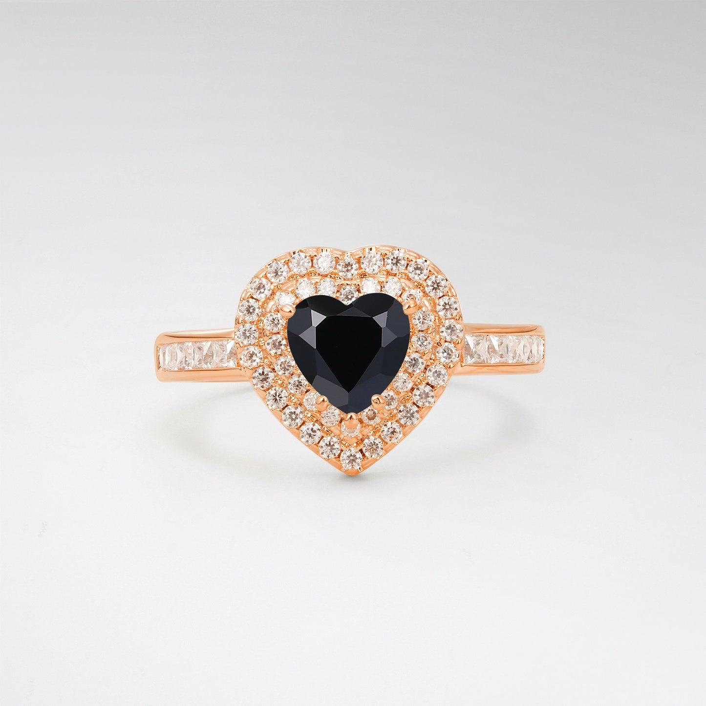Halo Heart Cut 1CT Black Onyx Channel Set Engagement Ring - Additional view