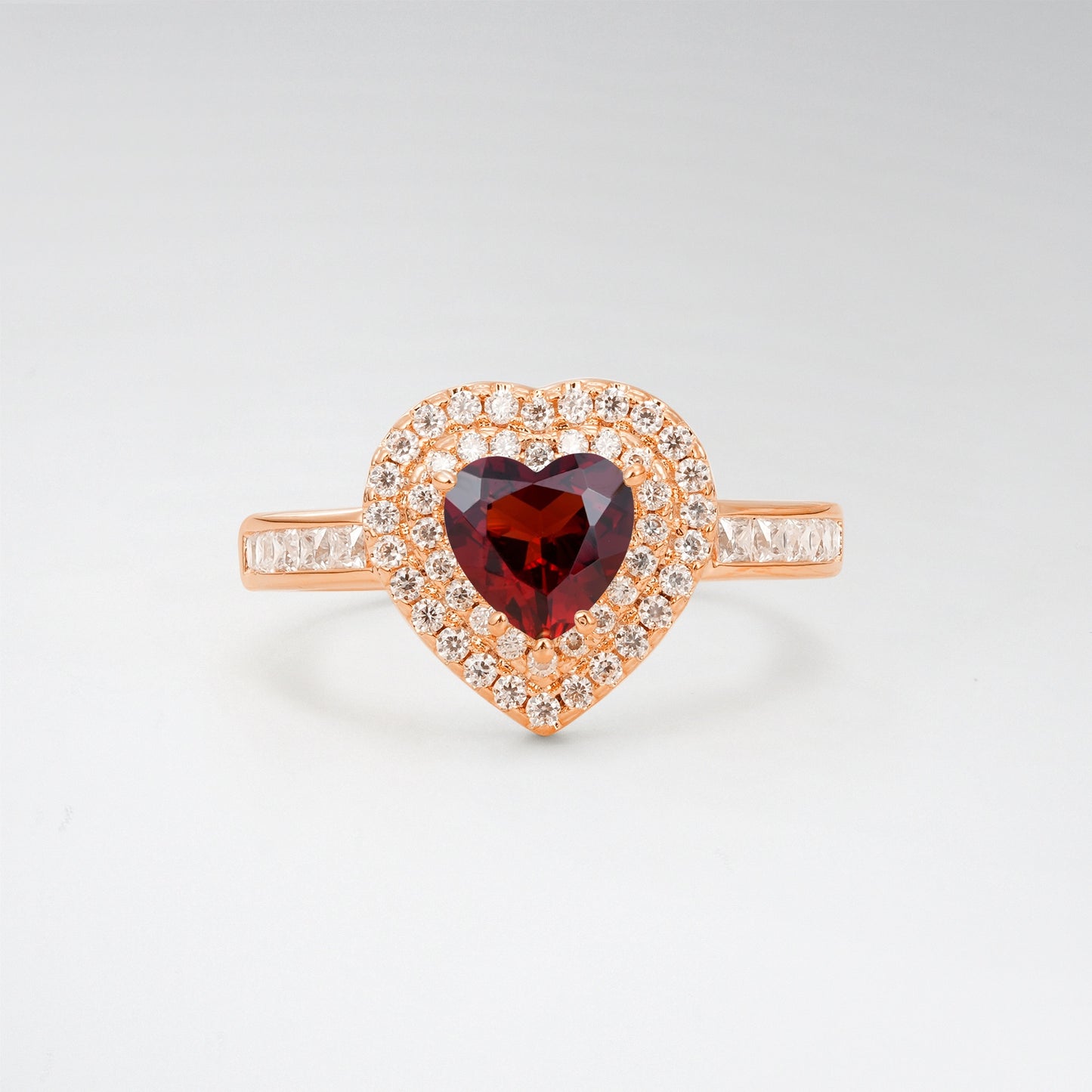 Halo Heart Cut 1CT Garnet Channel Set Engagement Ring - Additional view