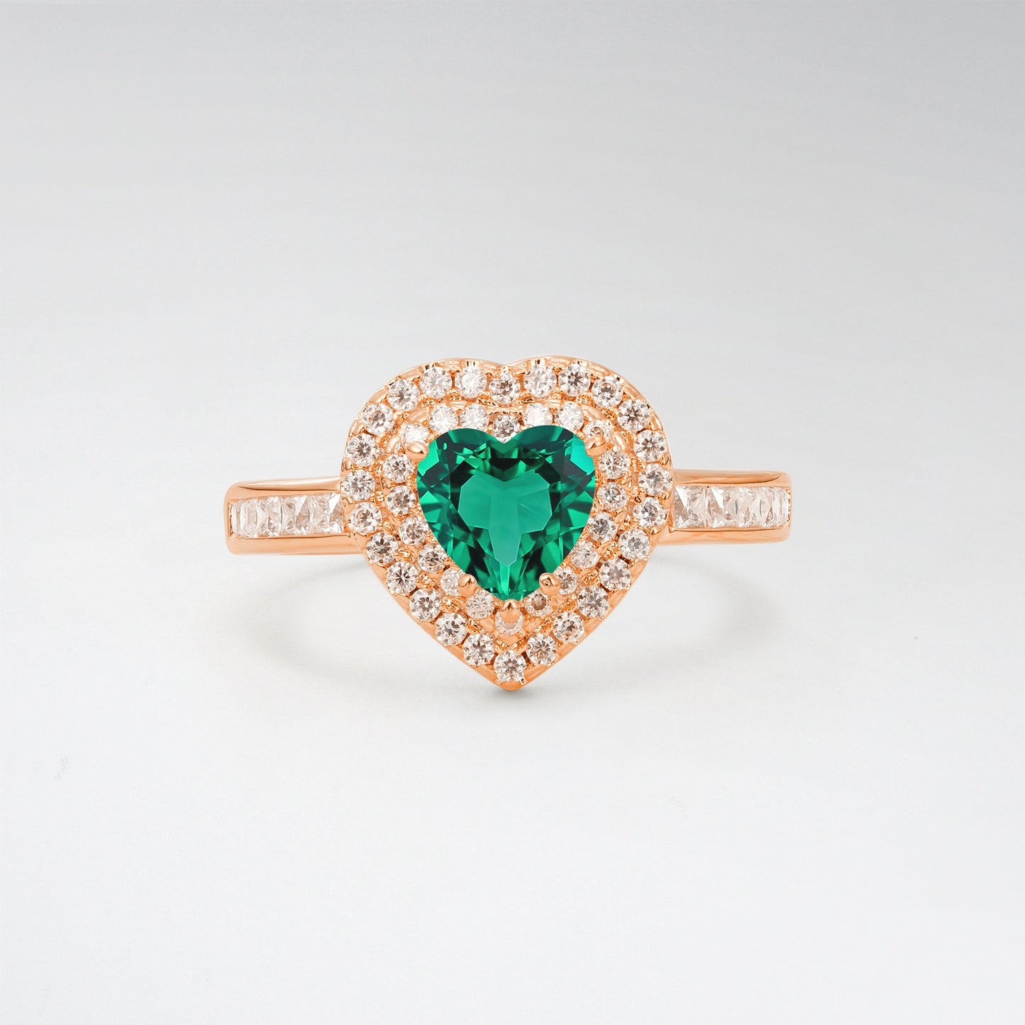 Halo Heart Cut 1CT Emerald Channel Set Engagement Ring - Additional view