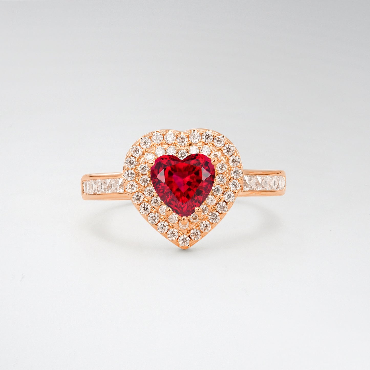 Halo Heart Cut 1CT Ruby Channel Set Engagement Ring - Additional view
