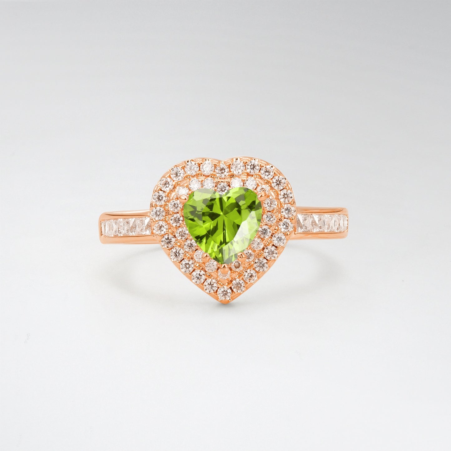 Halo Heart Cut 1CT Peridot Channel Set Engagement Ring - Additional view