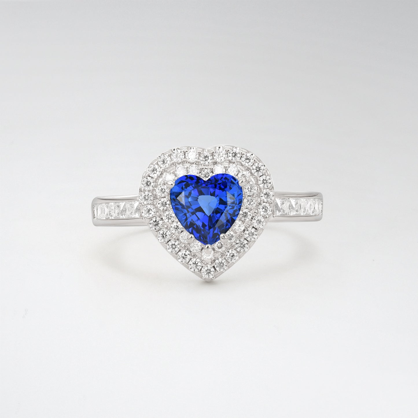 Halo Heart Cut 1CT Sapphire Channel Set Engagement Ring - Additional view