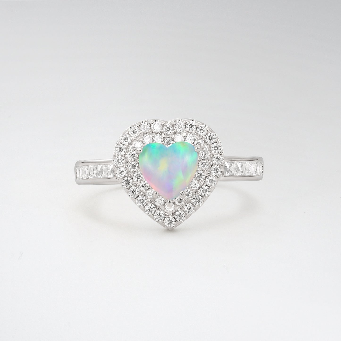 Halo Heart Cut 1CT Opal Channel Set Engagement Ring - Additional view