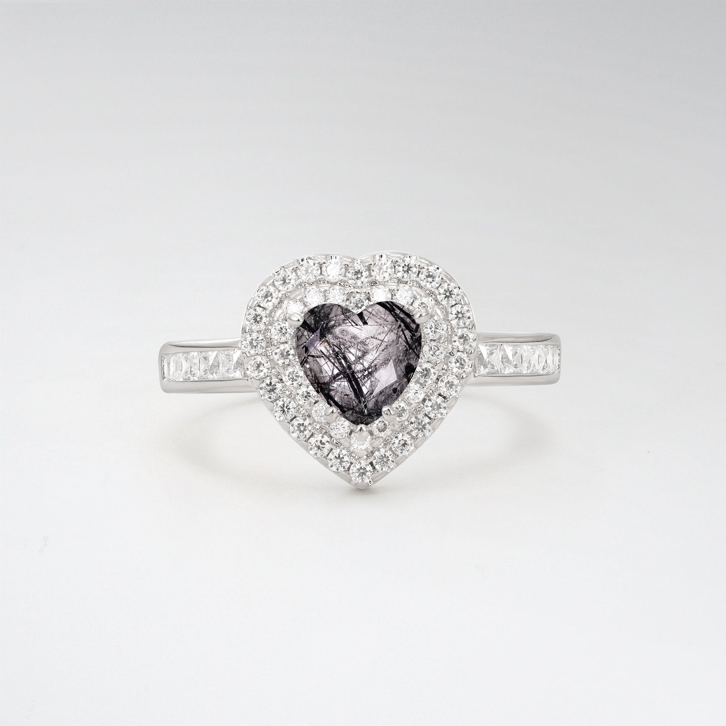 Halo Heart Cut 1CT Black Rutilated Quartz Channel Set Engagement Ring - Additional view