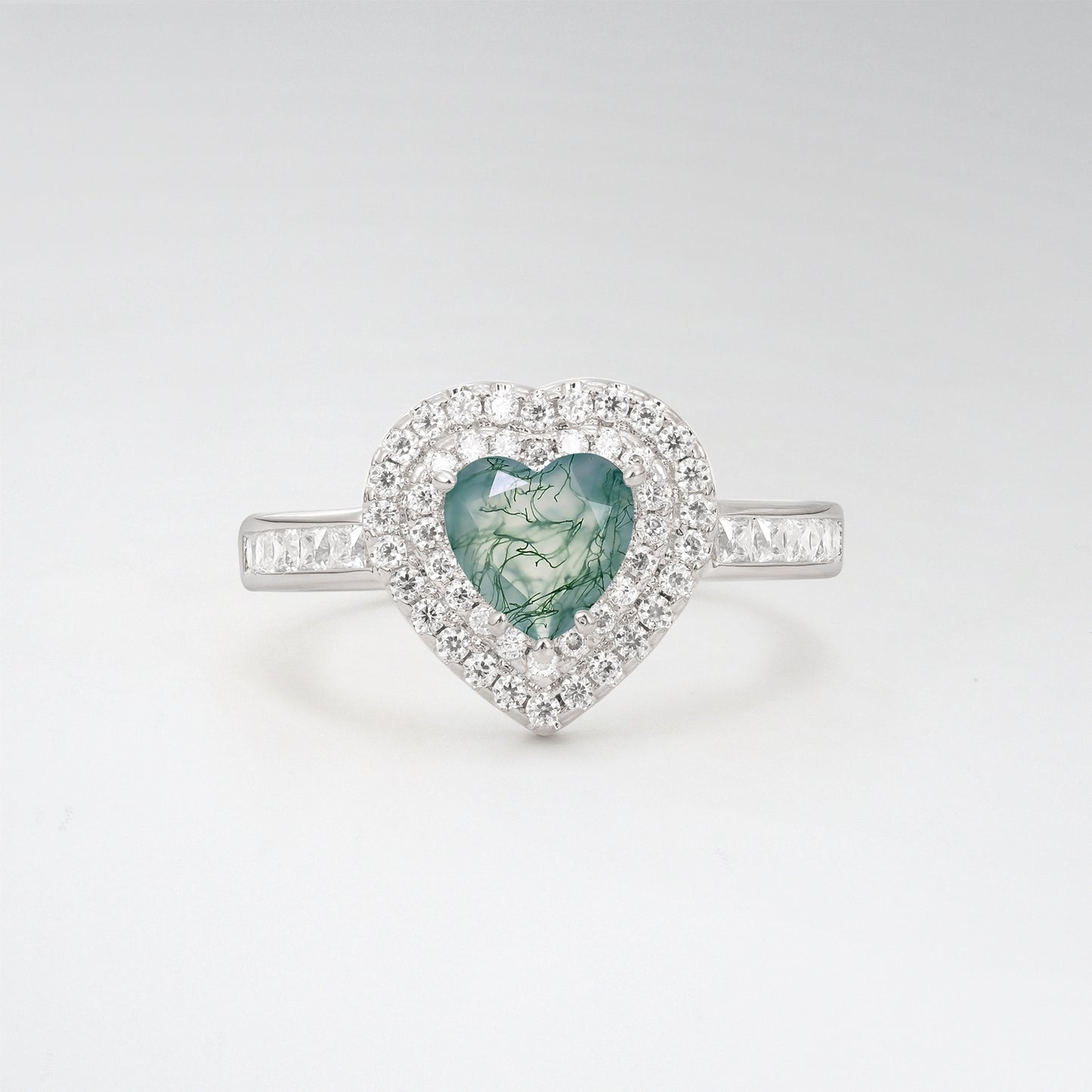 Halo Heart Cut 1CT Moss Agate Channel Set Engagement Ring - Additional view