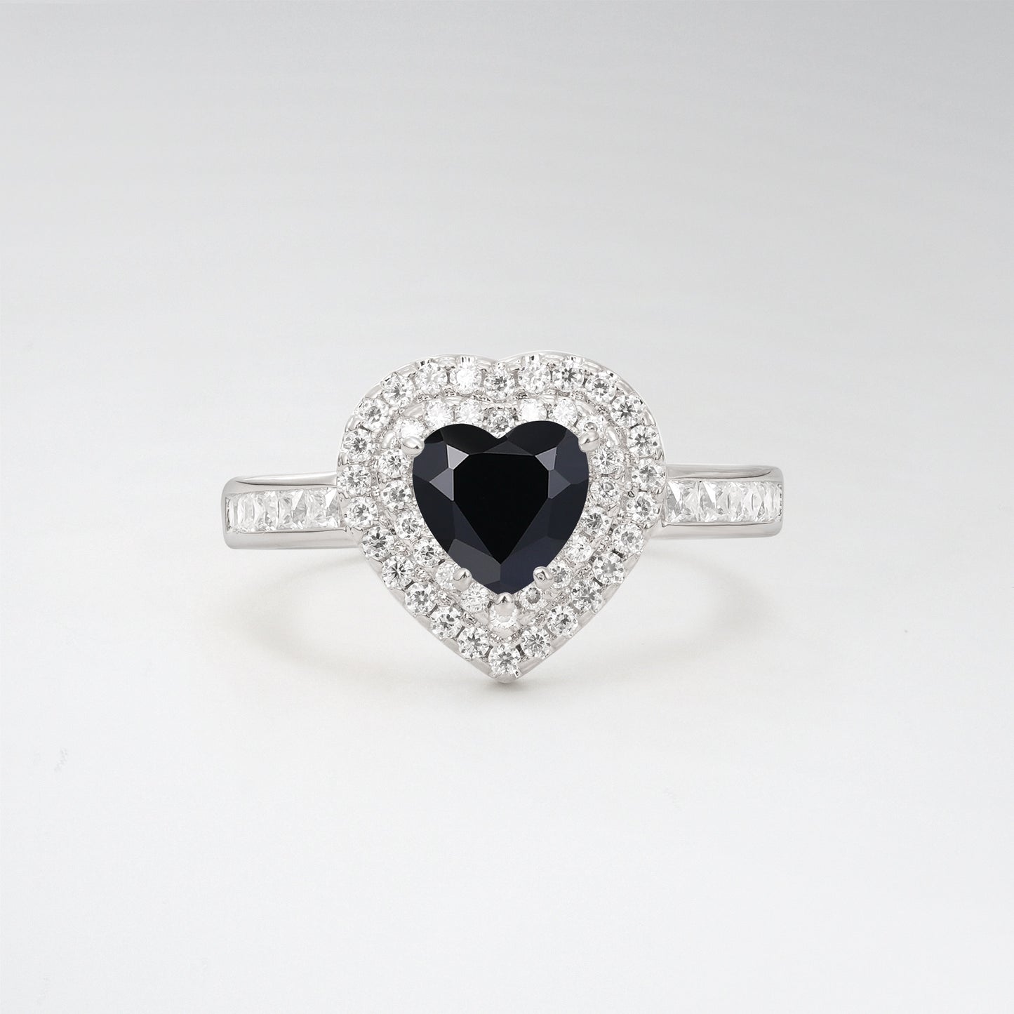 Halo Heart Cut 1CT Black Onyx Channel Set Engagement Ring - Additional view