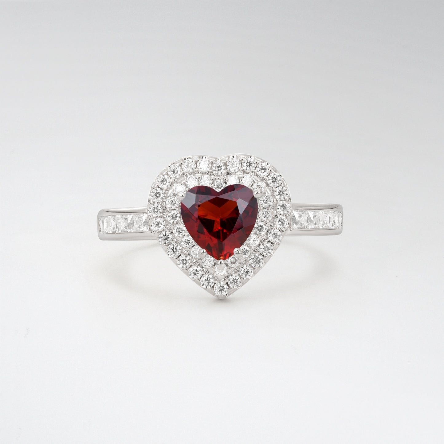 Halo Heart Cut 1CT Garnet Channel Set Engagement Ring - Additional view