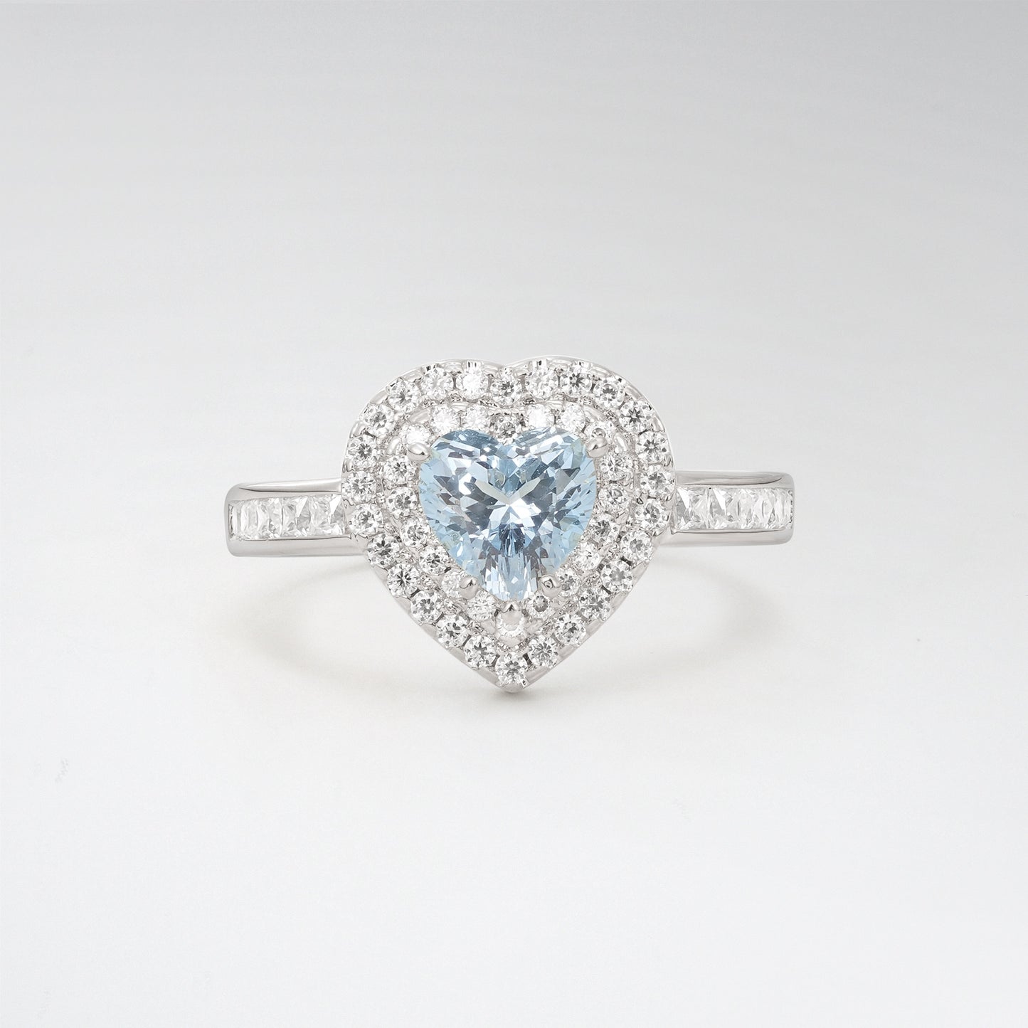 Halo Heart Cut 1CT Aquamarine Channel Set Engagement Ring - Additional view