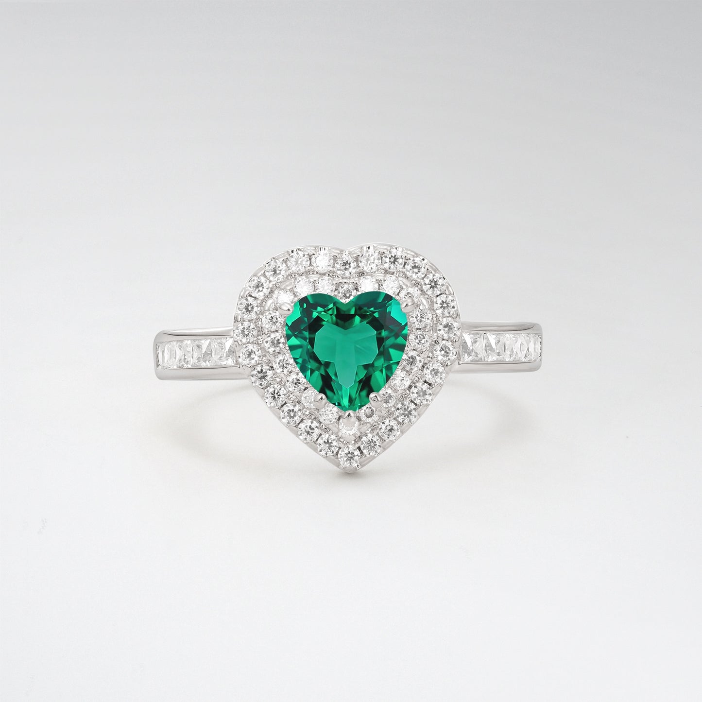 Halo Heart Cut 1CT Emerald Channel Set Engagement Ring - Additional view