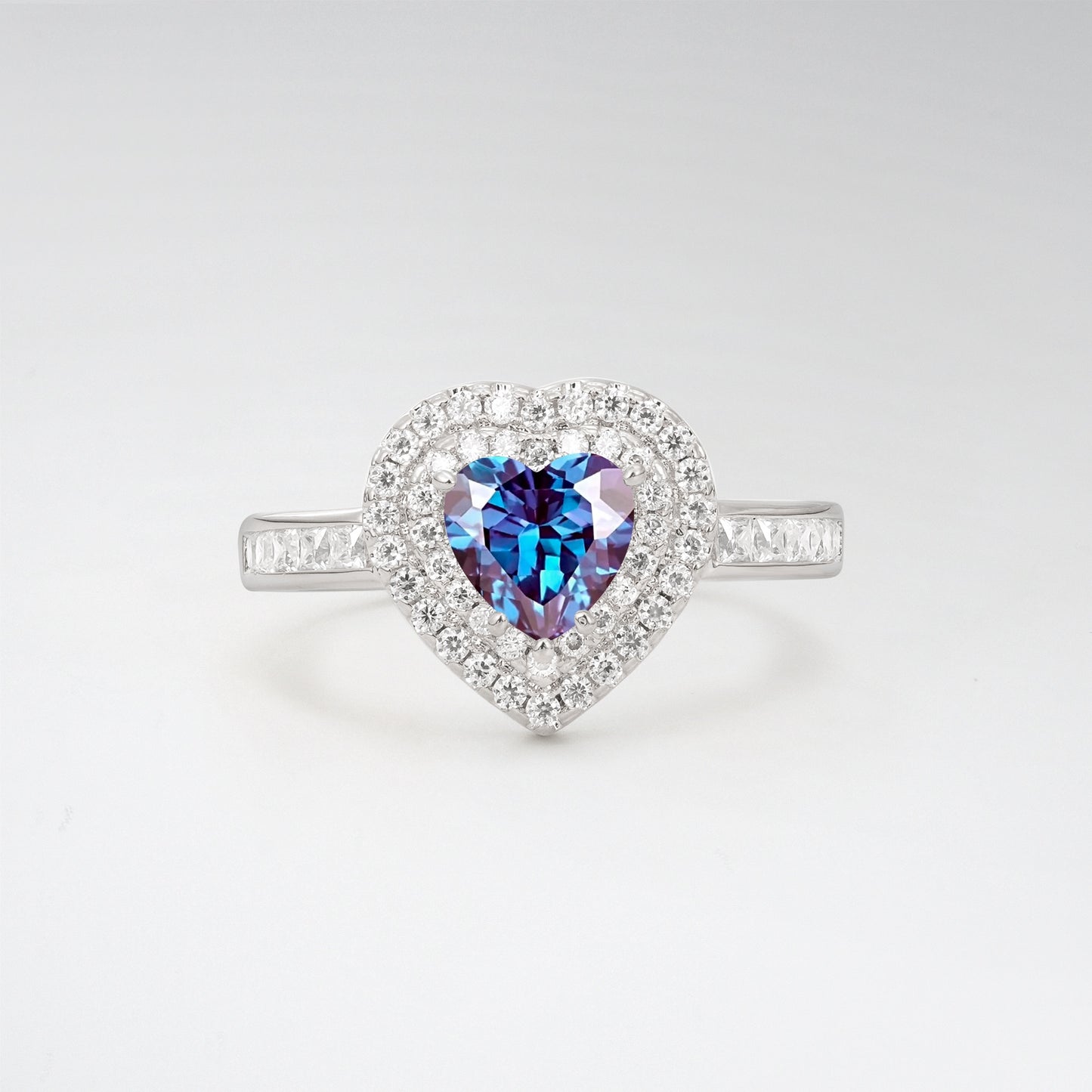 Halo Heart Cut 1CT Alexandrite Channel Set Engagement Ring - Additional view