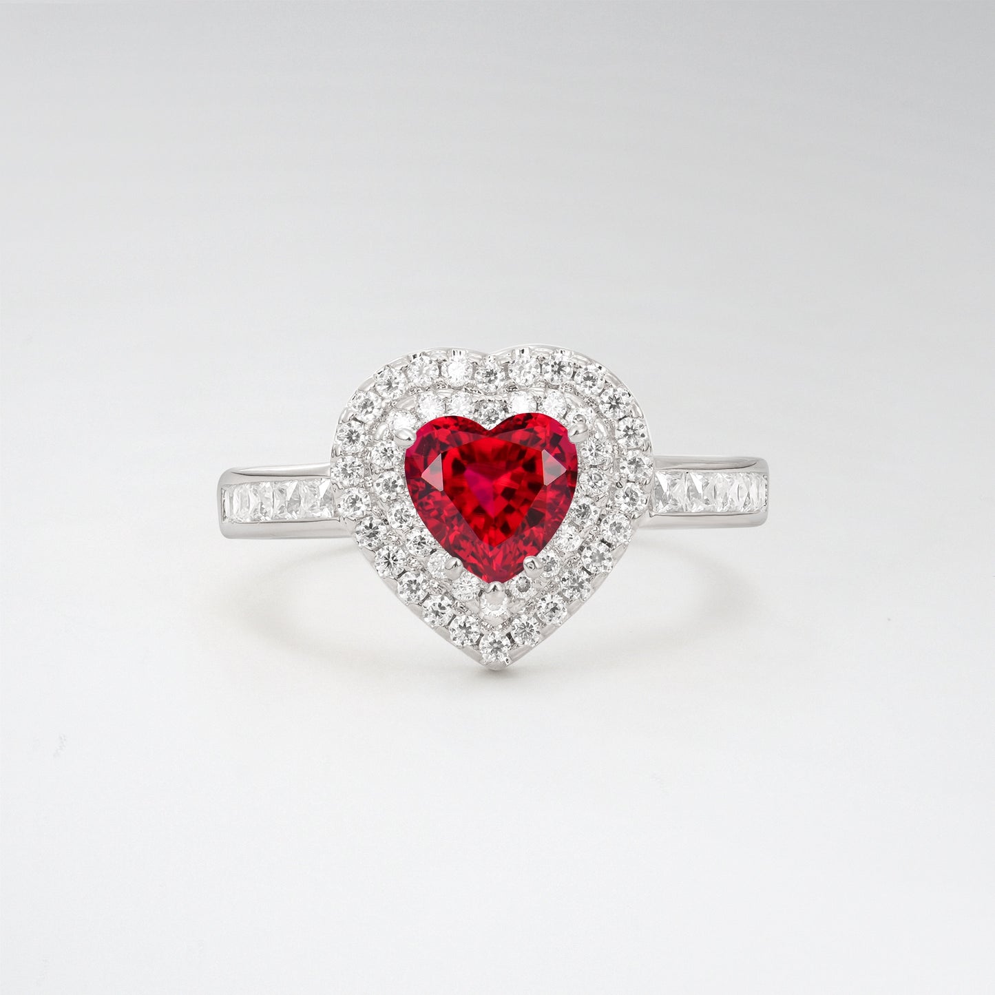 Halo Heart Cut 1CT Ruby Channel Set Engagement Ring - Additional view