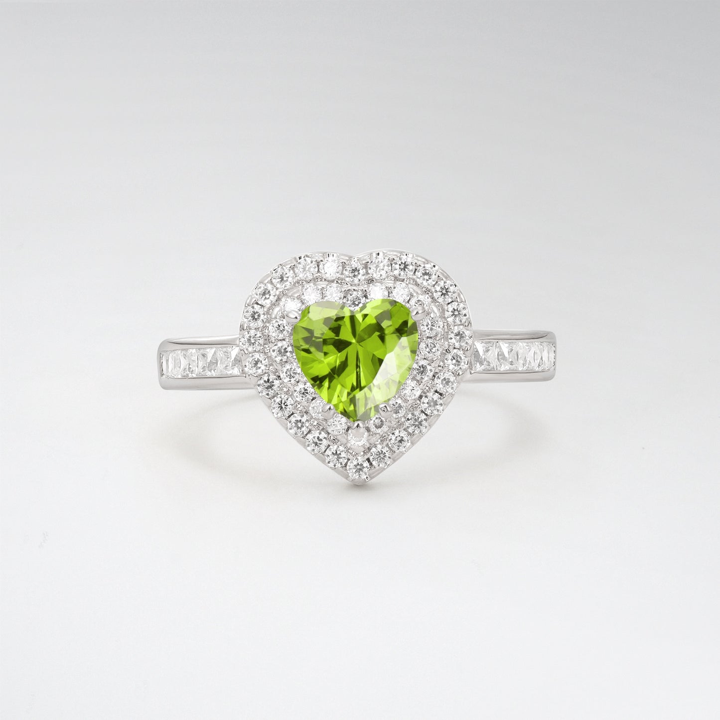 Halo Heart Cut 1CT Peridot Channel Set Engagement Ring - Additional view