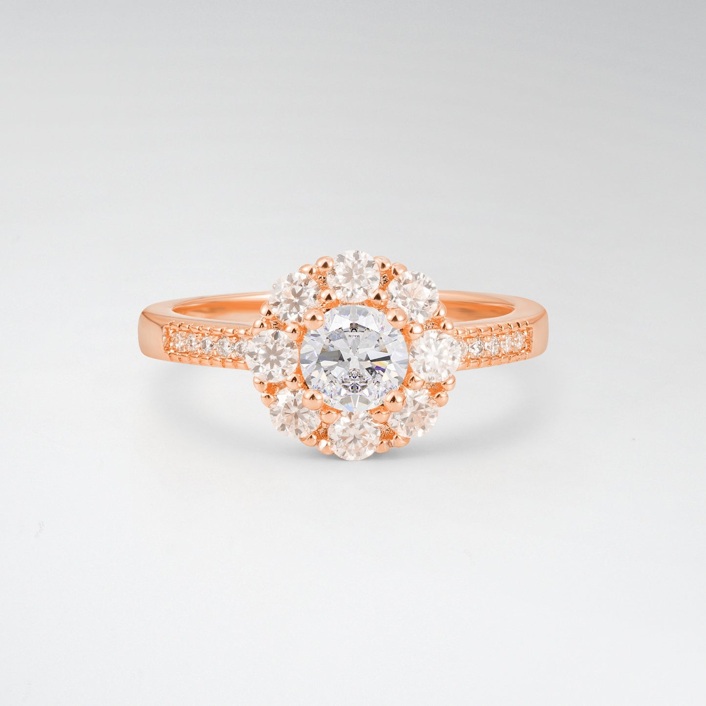 Vintage Round Cut Moissanite Floral Cluster Milgrain Engagement Ring - Additional view