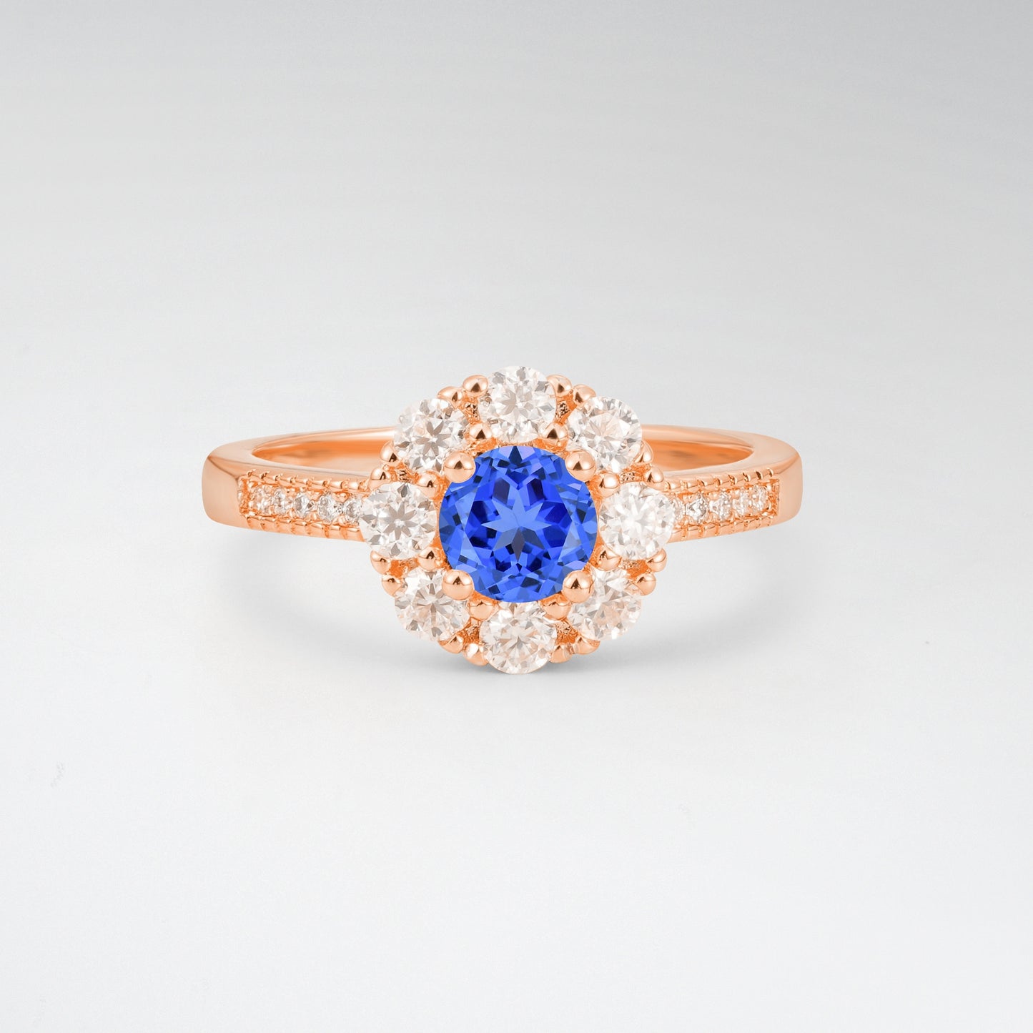 Vintage Round Cut Sapphire Floral Cluster Milgrain Engagement Ring - Additional view