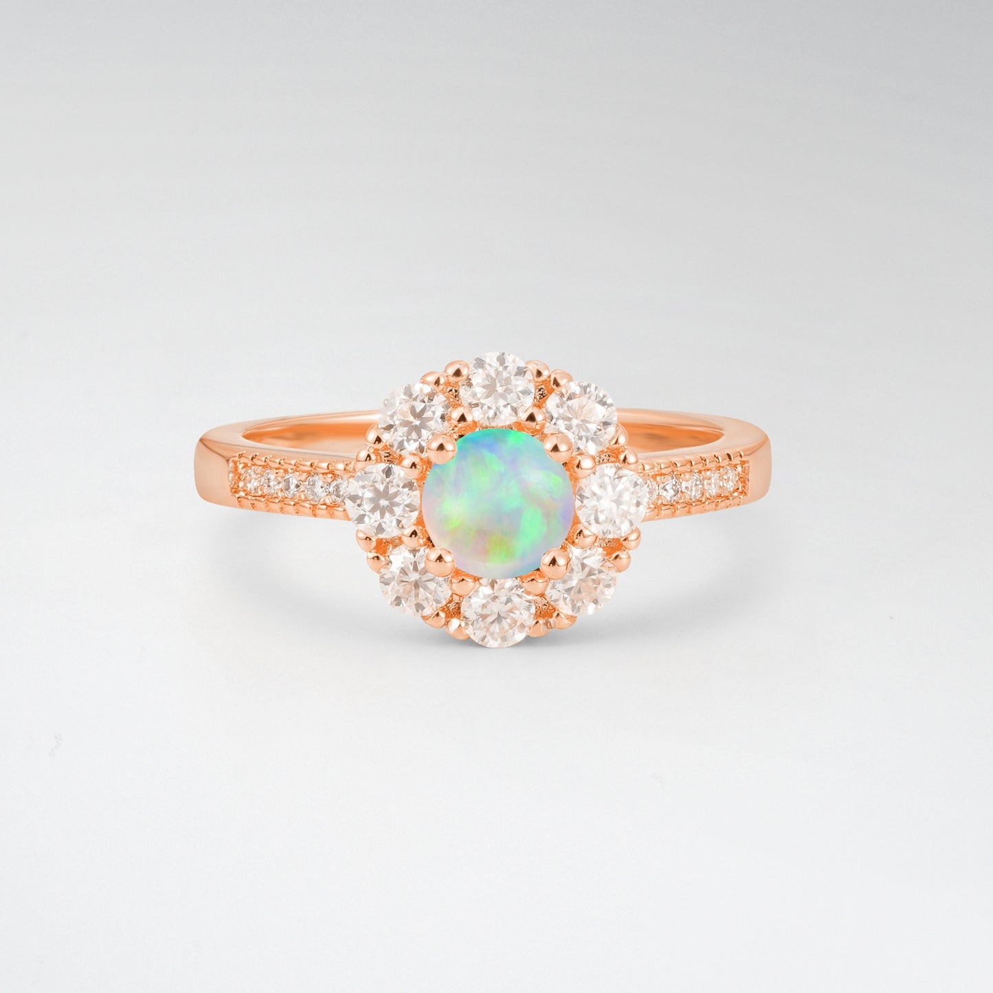 Vintage Round Cut Opal Floral Cluster Milgrain Engagement Ring - Additional view
