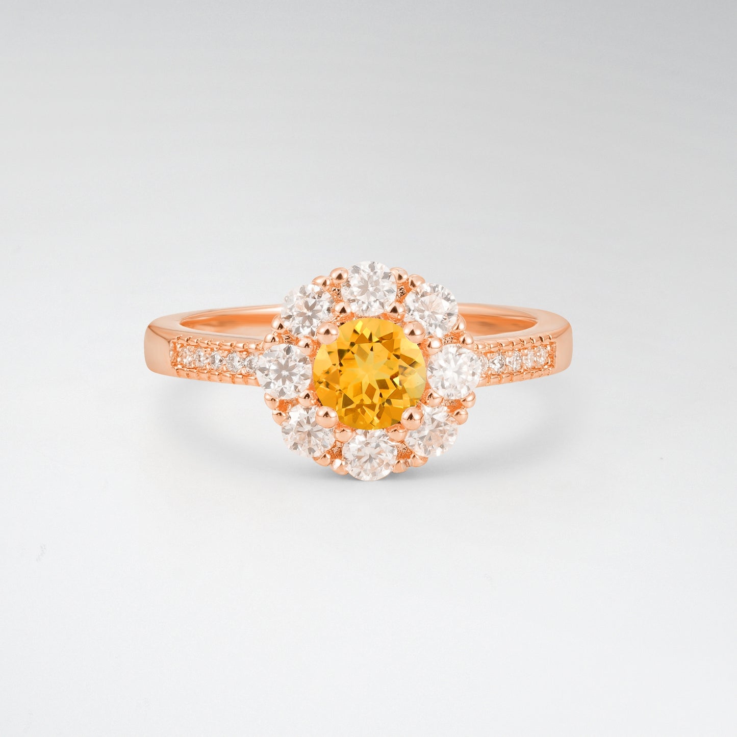 Vintage Round Cut Citrine Floral Cluster Milgrain Engagement Ring - Additional view