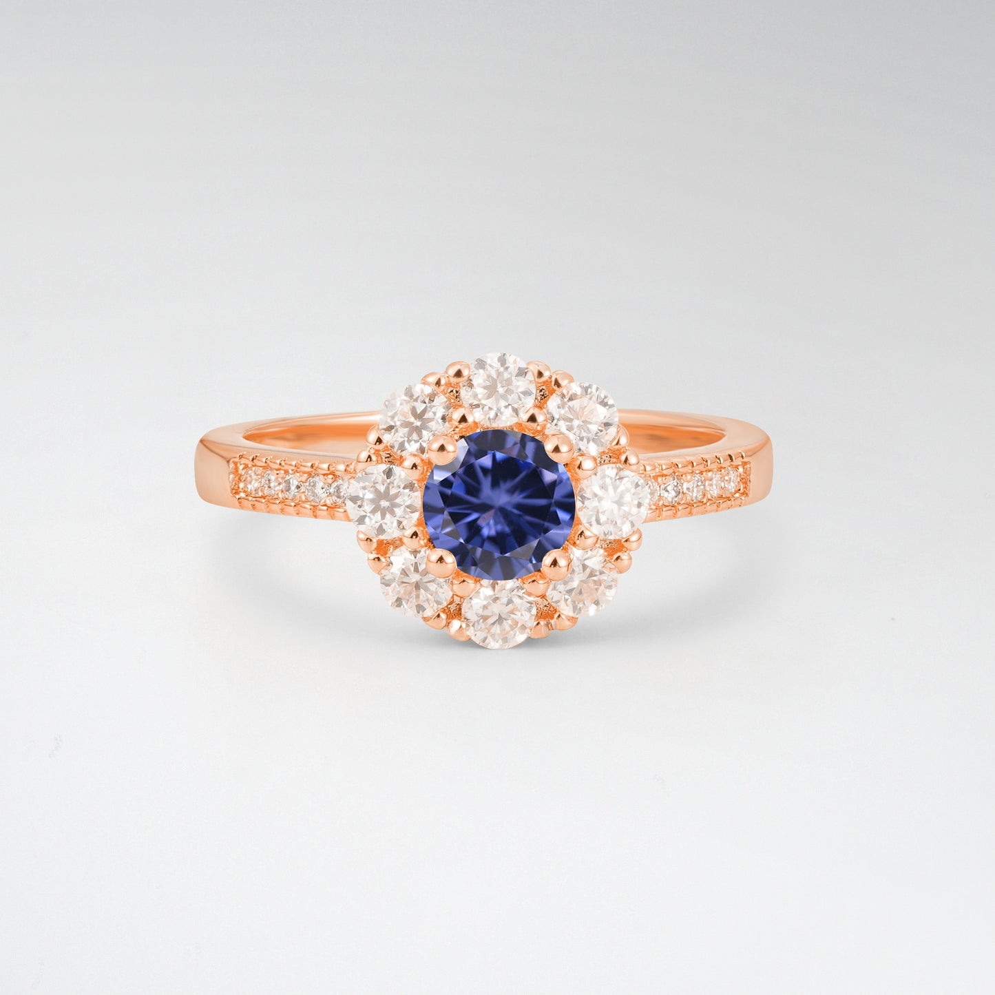 Vintage Round Cut Tanzanite Floral Cluster Milgrain Engagement Ring - Additional view