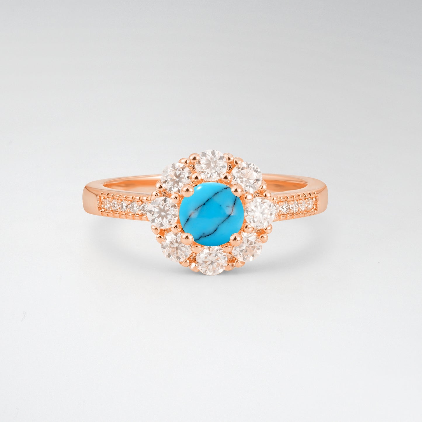 Vintage Round Cut Turquoise Floral Cluster Milgrain Engagement Ring - Additional view
