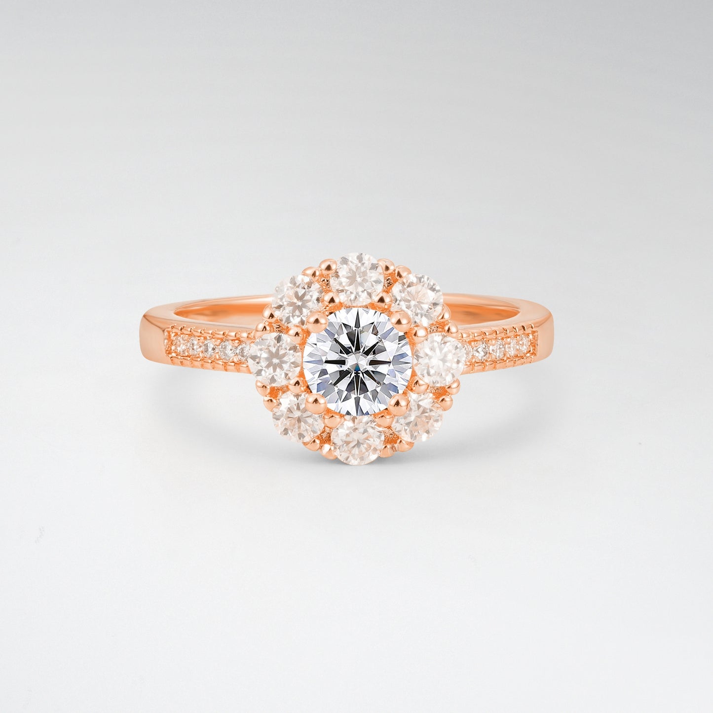 Vintage Round Cut Lab Diamond Floral Cluster Milgrain Engagement Ring - Additional view