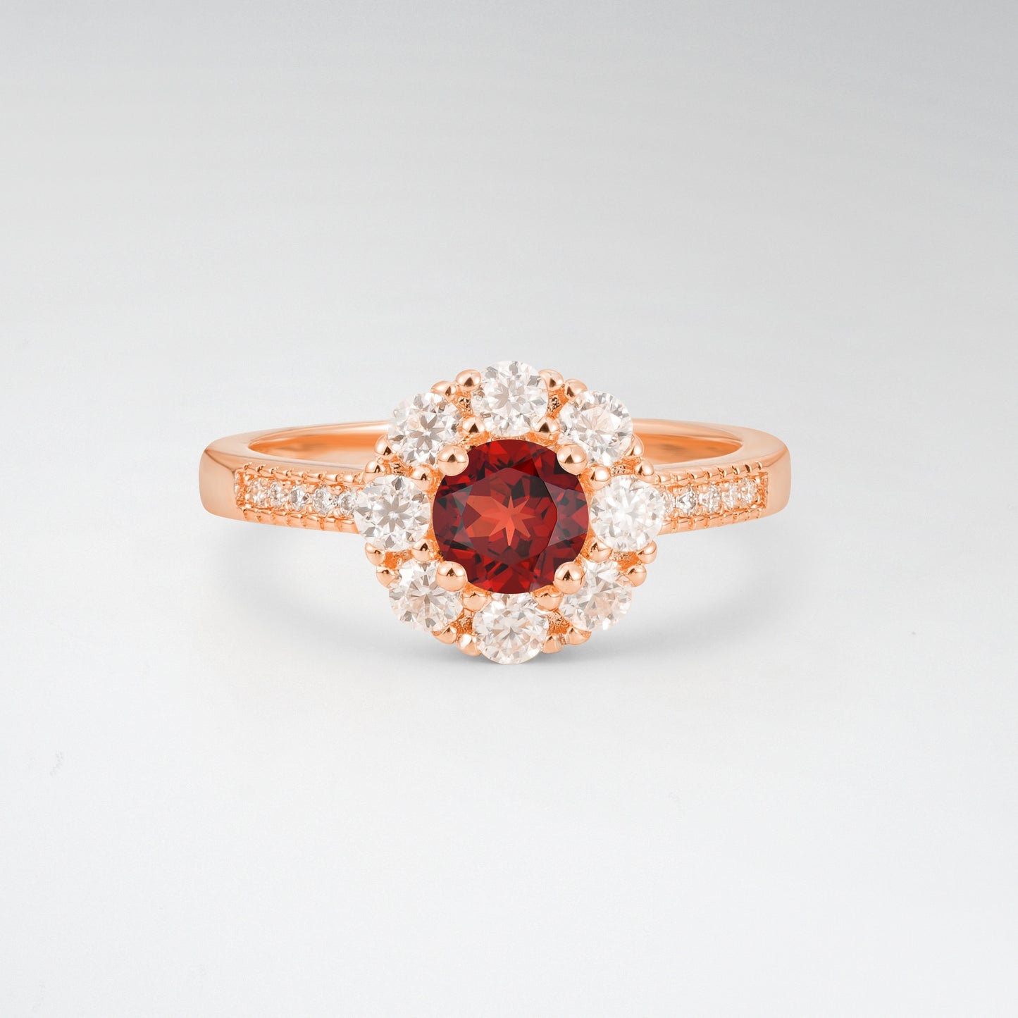 Vintage Round Cut Garnet Floral Cluster Milgrain Engagement Ring - Additional view