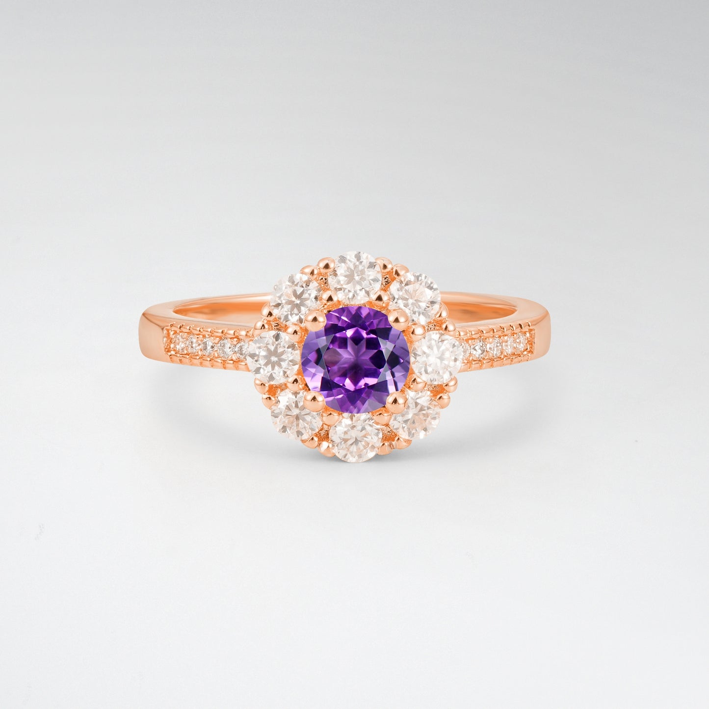 Vintage Round Cut Amethyst Floral Cluster Milgrain Engagement Ring - Additional view