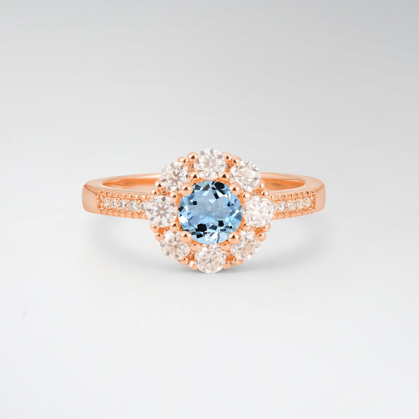 Vintage Round Cut Aquamarine Floral Cluster Milgrain Engagement Ring - Additional view