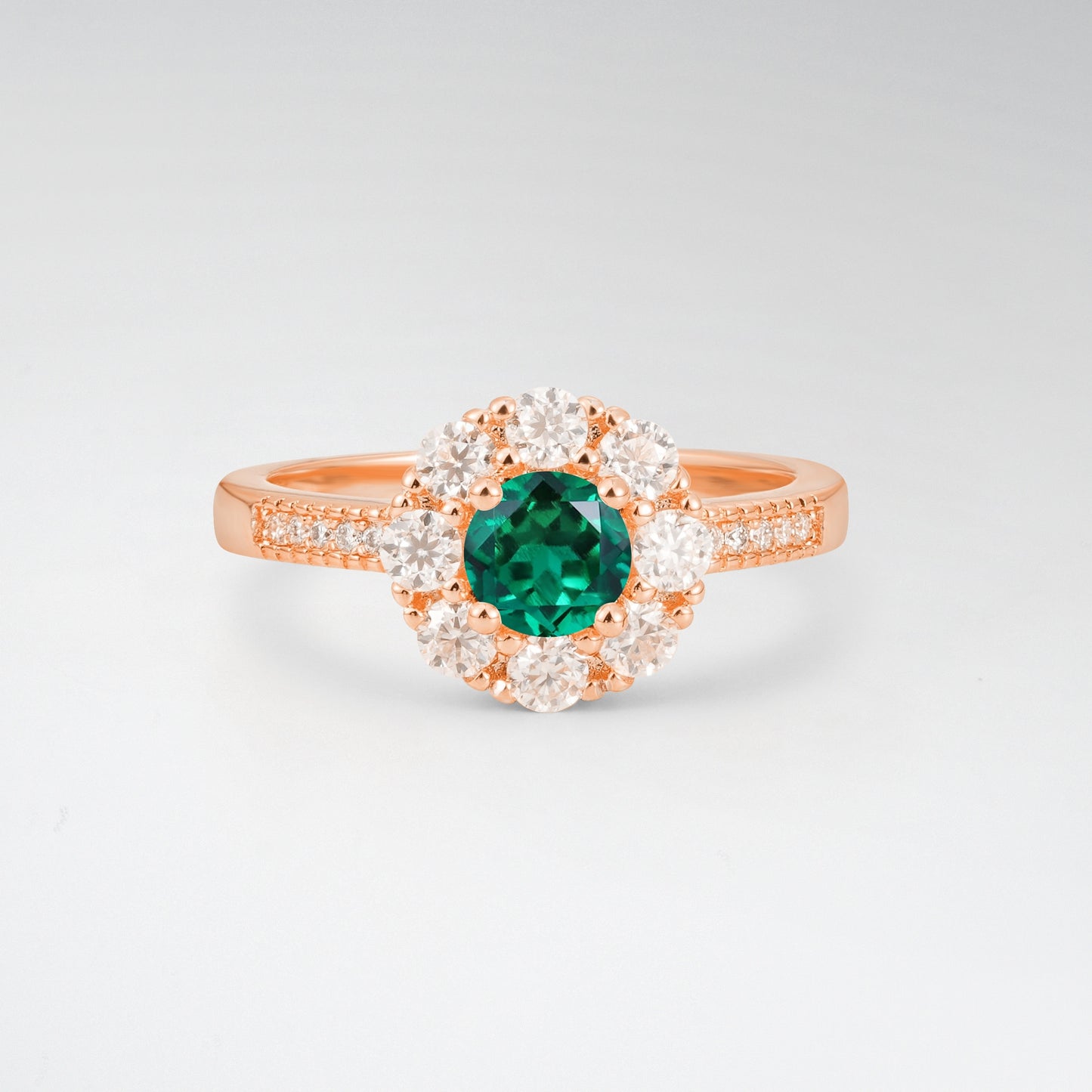 Vintage Round Cut Emerald Floral Cluster Milgrain Engagement Ring - Additional view