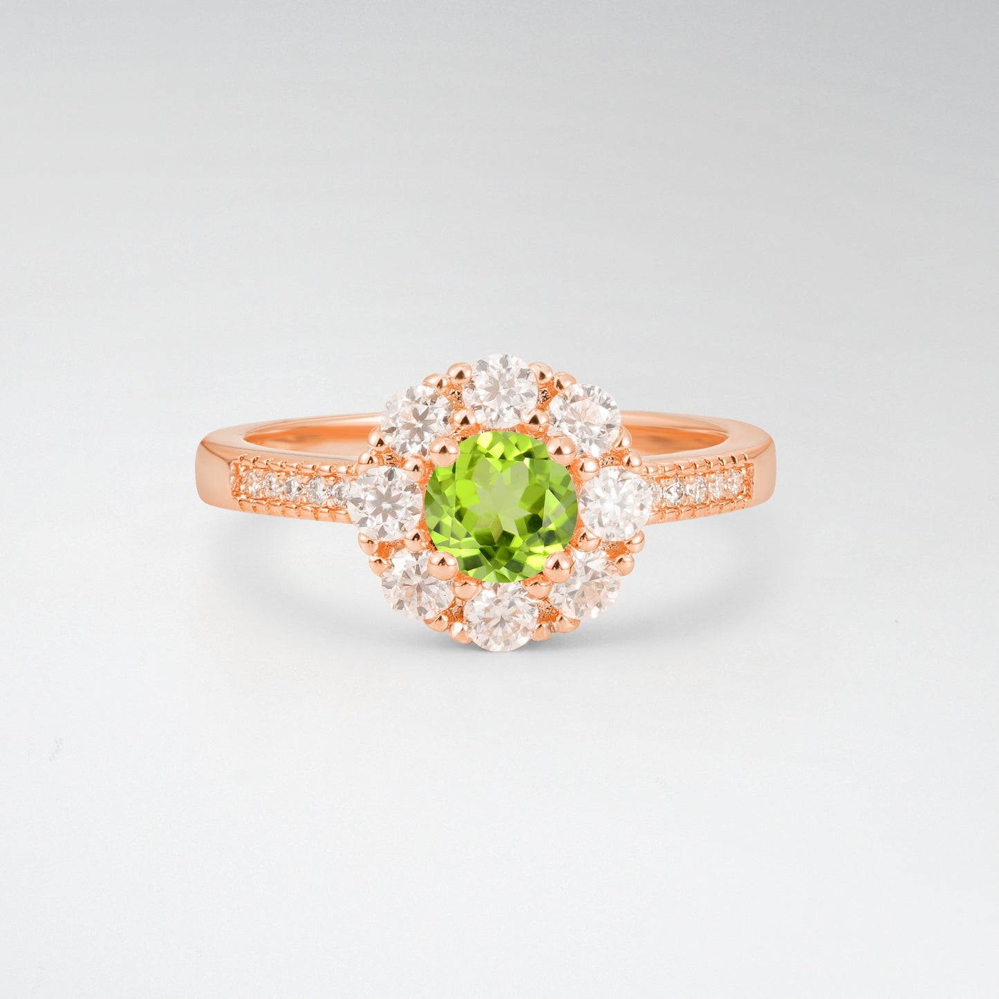 Vintage Round Cut Peridot Floral Cluster Milgrain Engagement Ring - Additional view