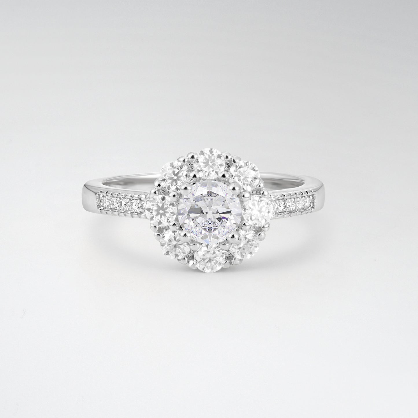 Vintage Round Cut Moissanite Floral Cluster Milgrain Engagement Ring - Additional view