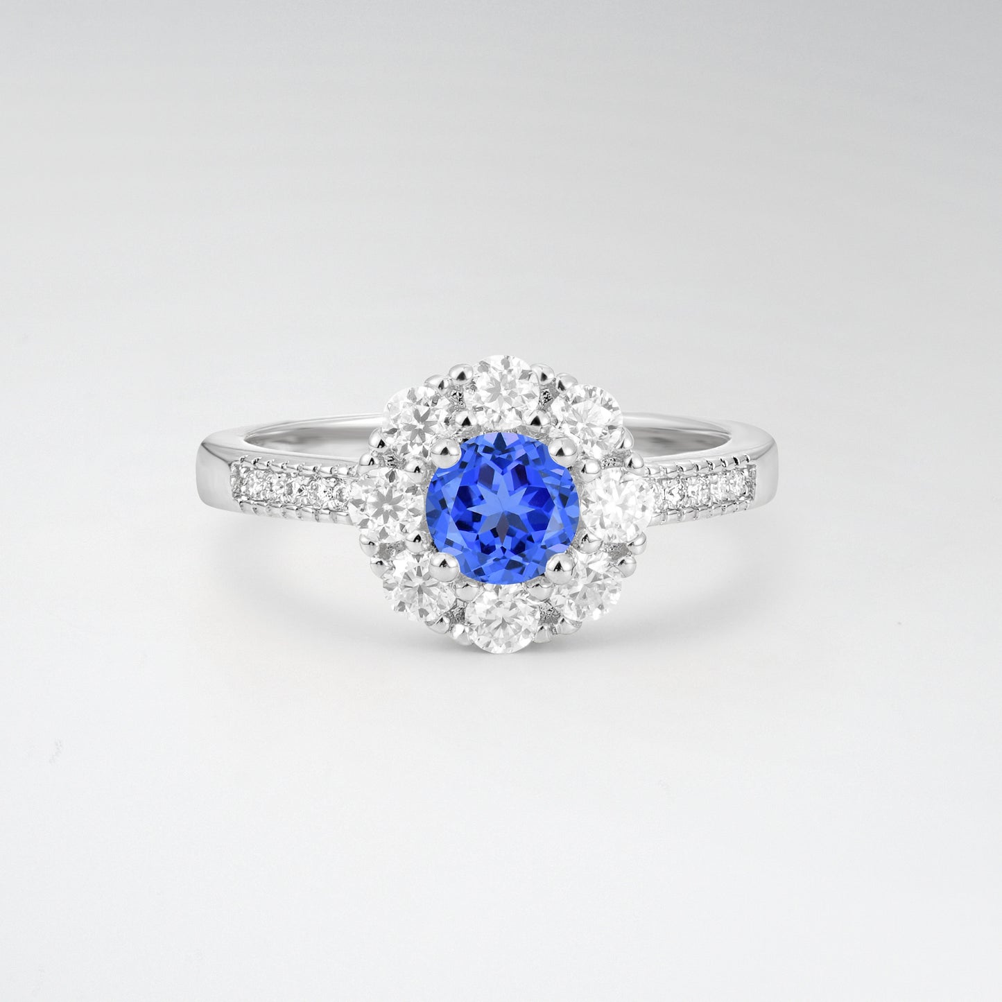 Vintage Round Cut Sapphire Floral Cluster Milgrain Engagement Ring - Additional view