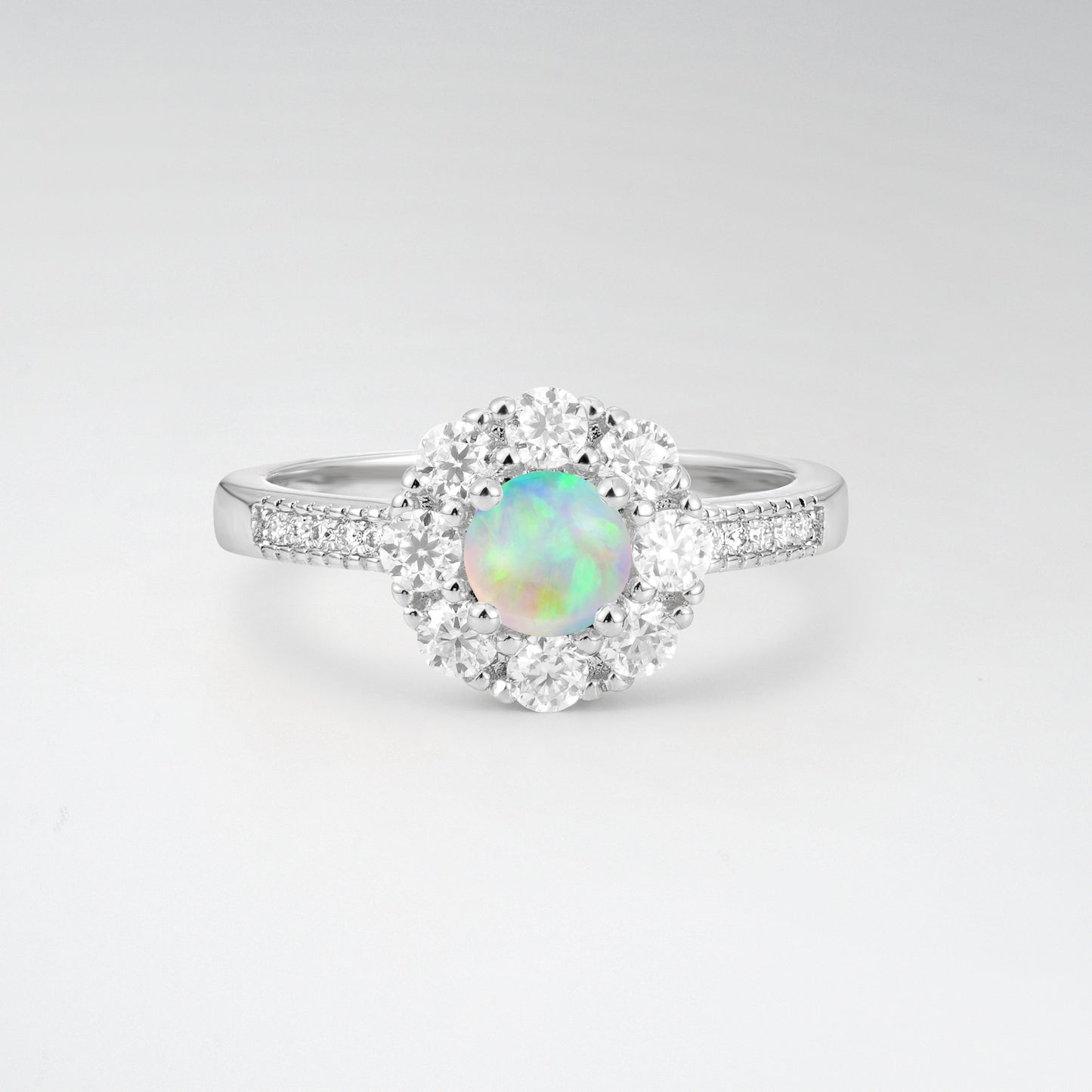 Vintage Round Cut Opal Floral Cluster Milgrain Engagement Ring - Additional view