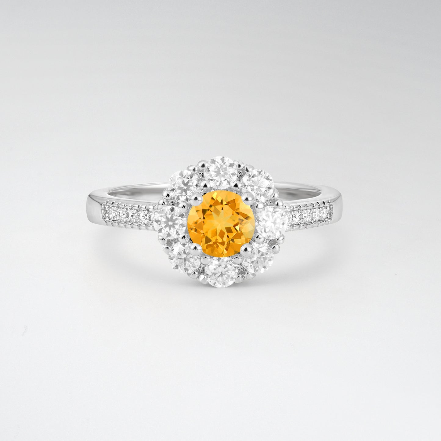 Vintage Round Cut Citrine Floral Cluster Milgrain Engagement Ring - Additional view