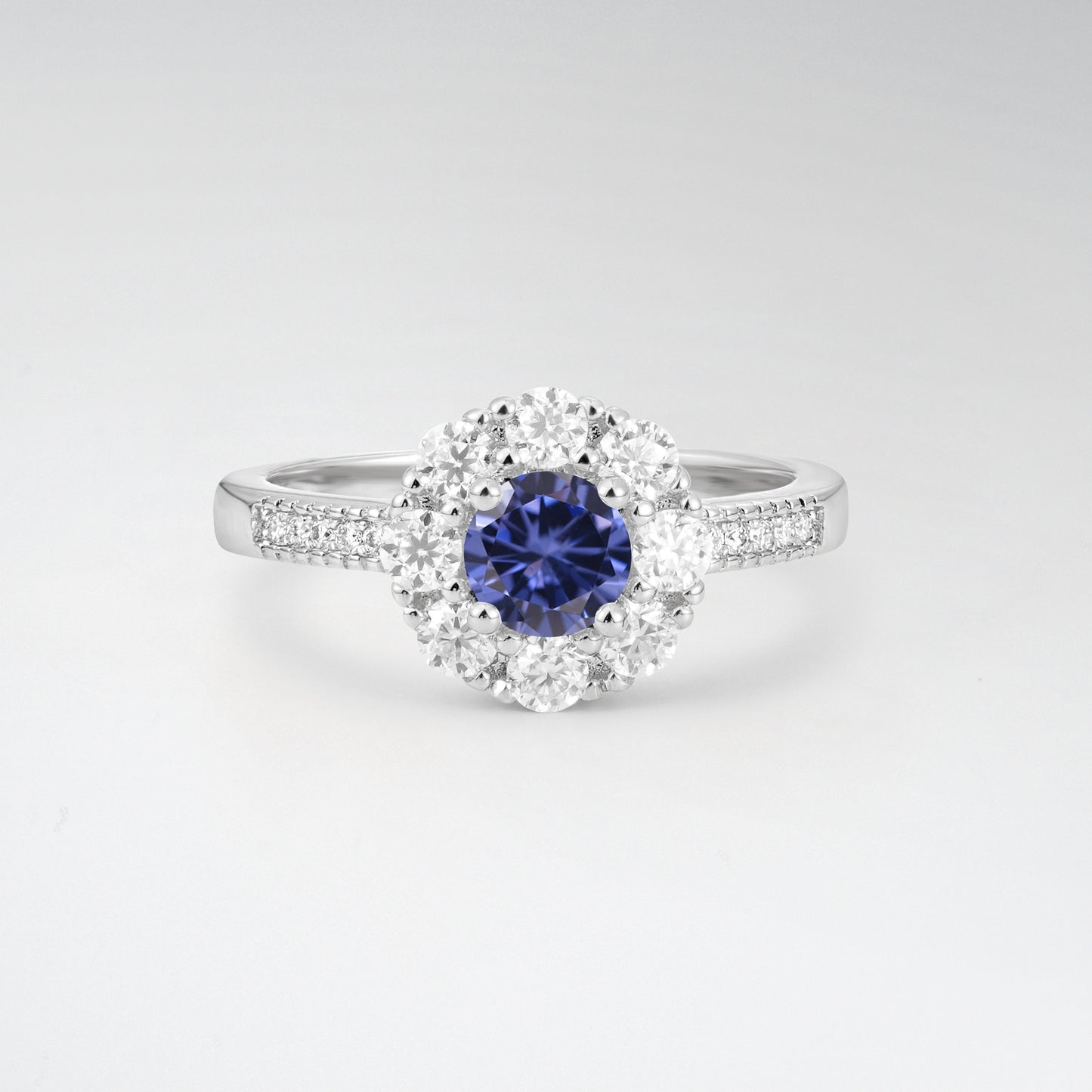 Vintage Round Cut Tanzanite Floral Cluster Milgrain Engagement Ring - Additional view