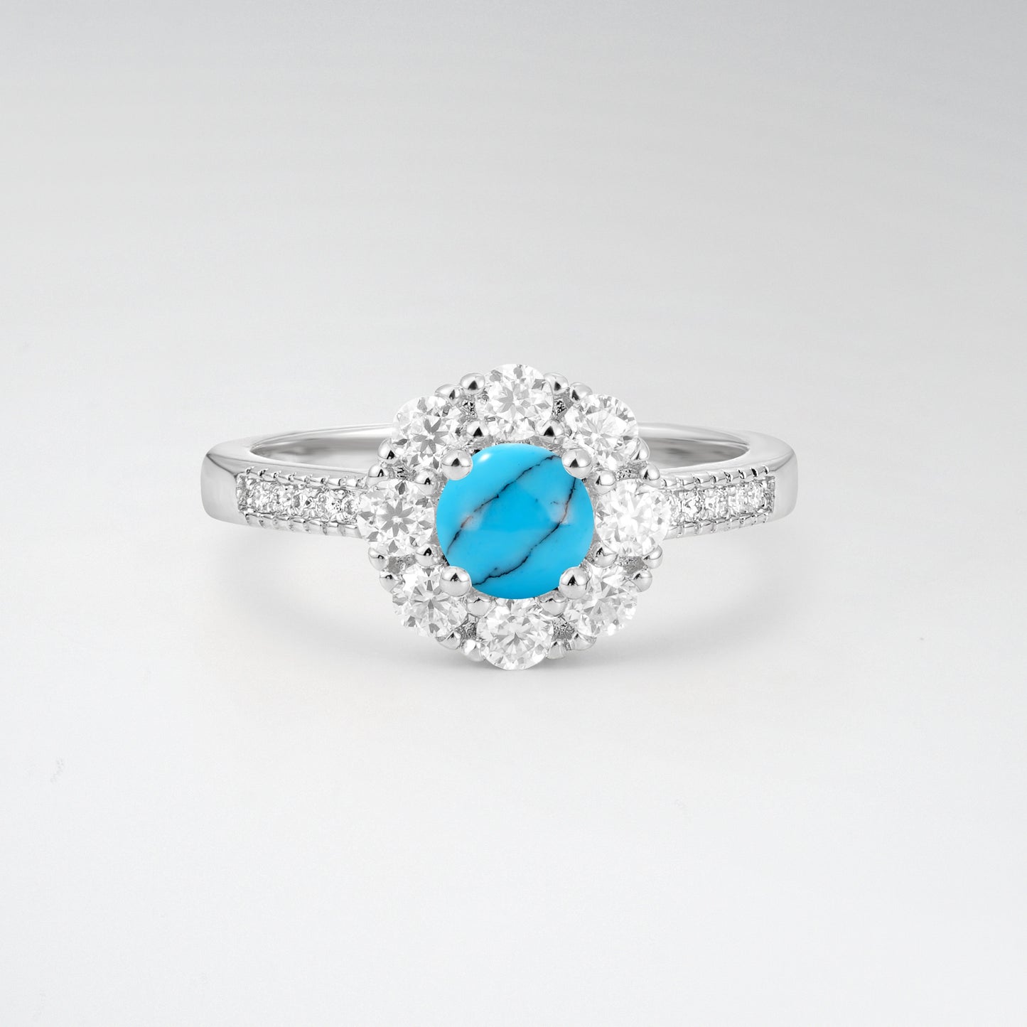 Vintage Round Cut Turquoise Floral Cluster Milgrain Engagement Ring - Additional view