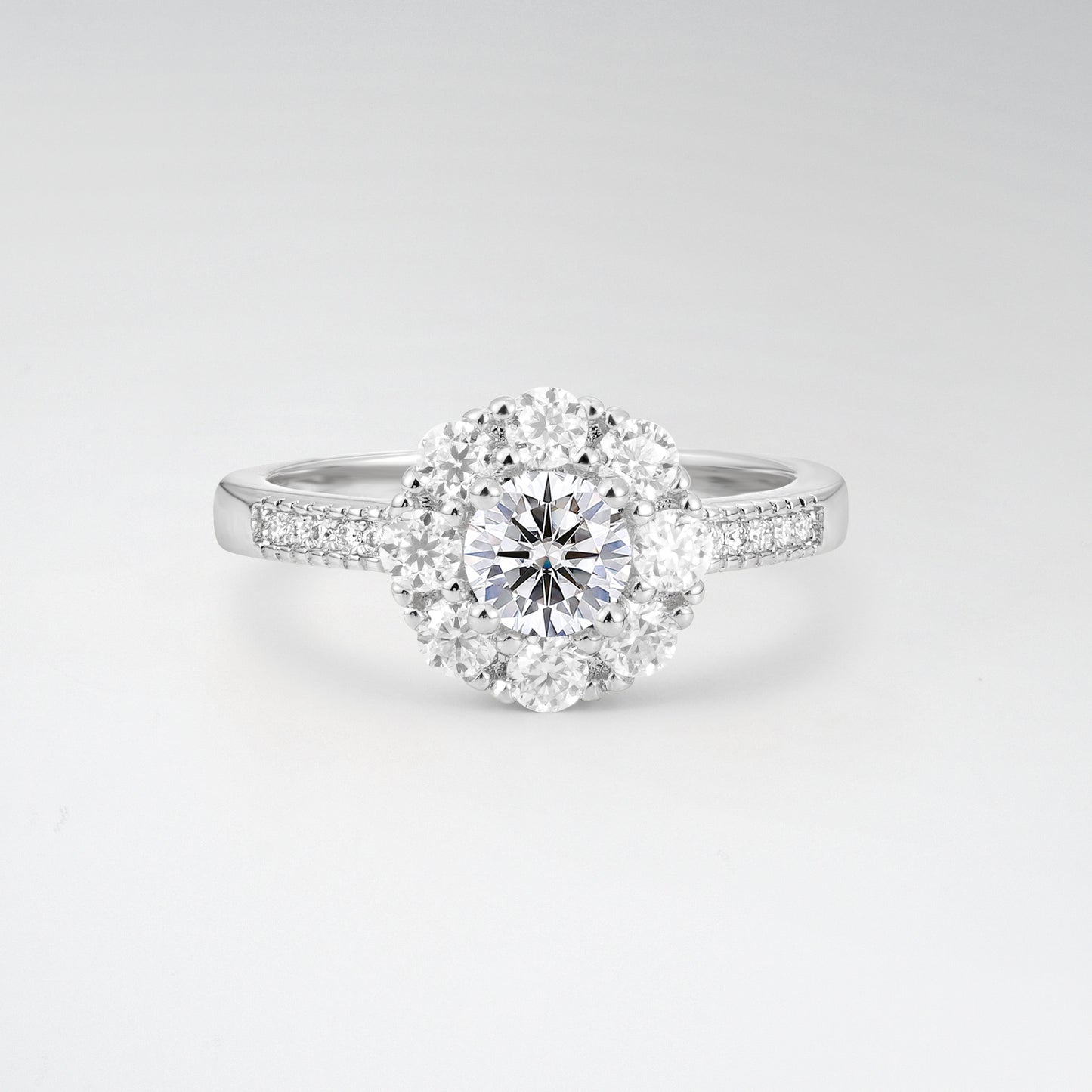 Vintage Round Cut Lab Diamond Floral Cluster Milgrain Engagement Ring - Additional view