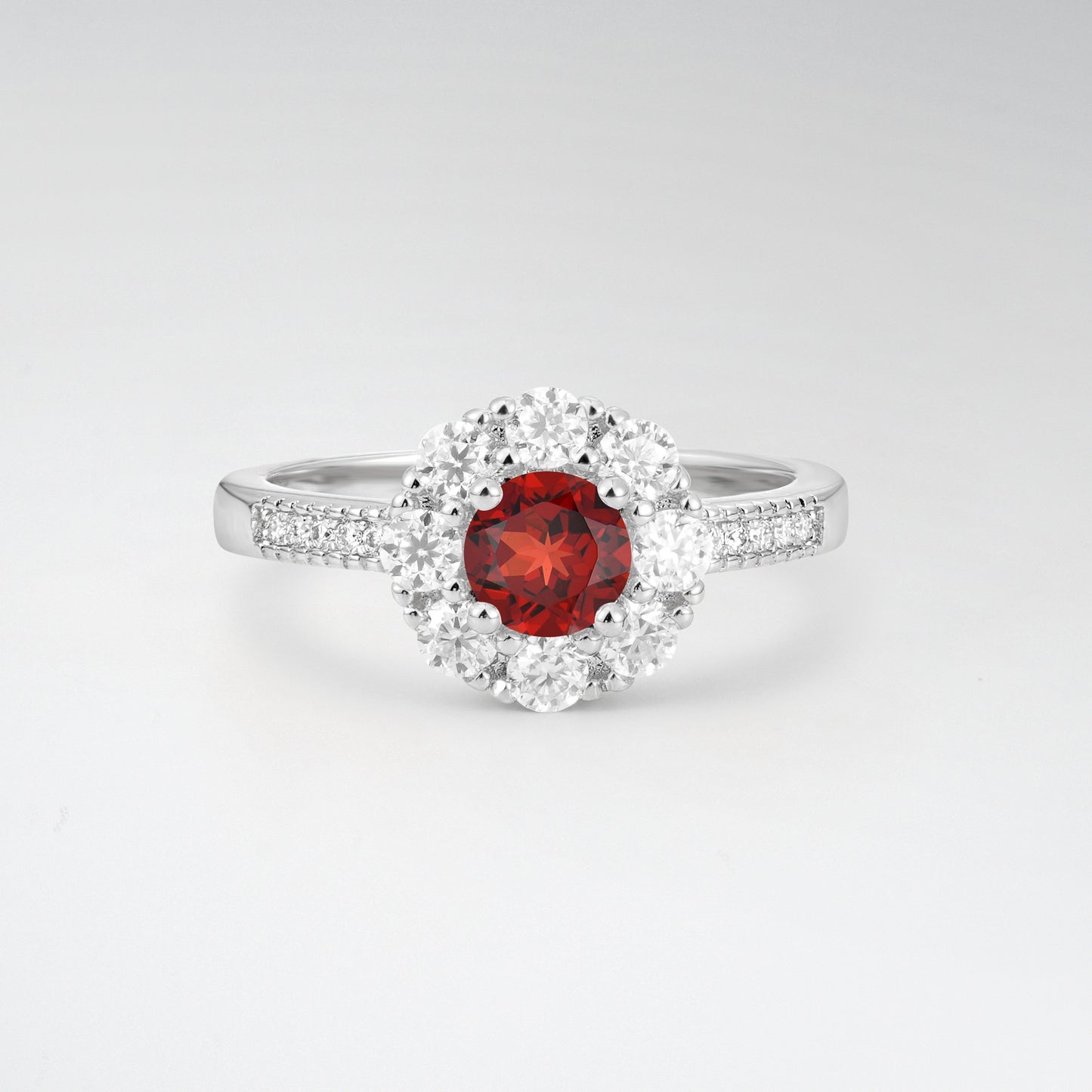 Vintage Round Cut Garnet Floral Cluster Milgrain Engagement Ring - Additional view