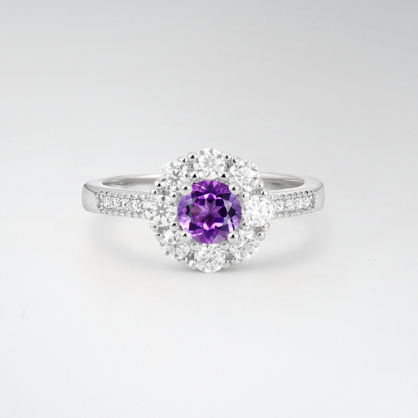 Vintage Round Cut Amethyst Floral Cluster Milgrain Engagement Ring - Additional view