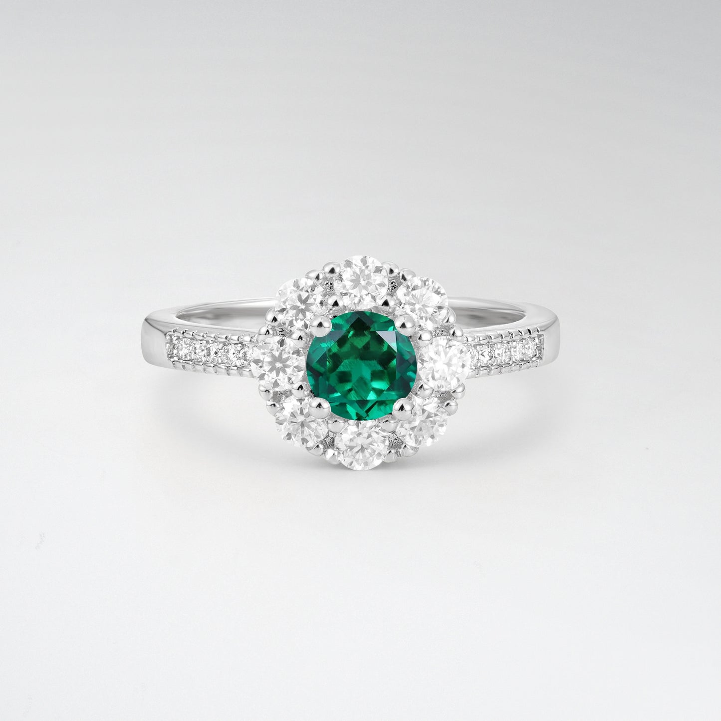 Vintage Round Cut Emerald Floral Cluster Milgrain Engagement Ring - Additional view
