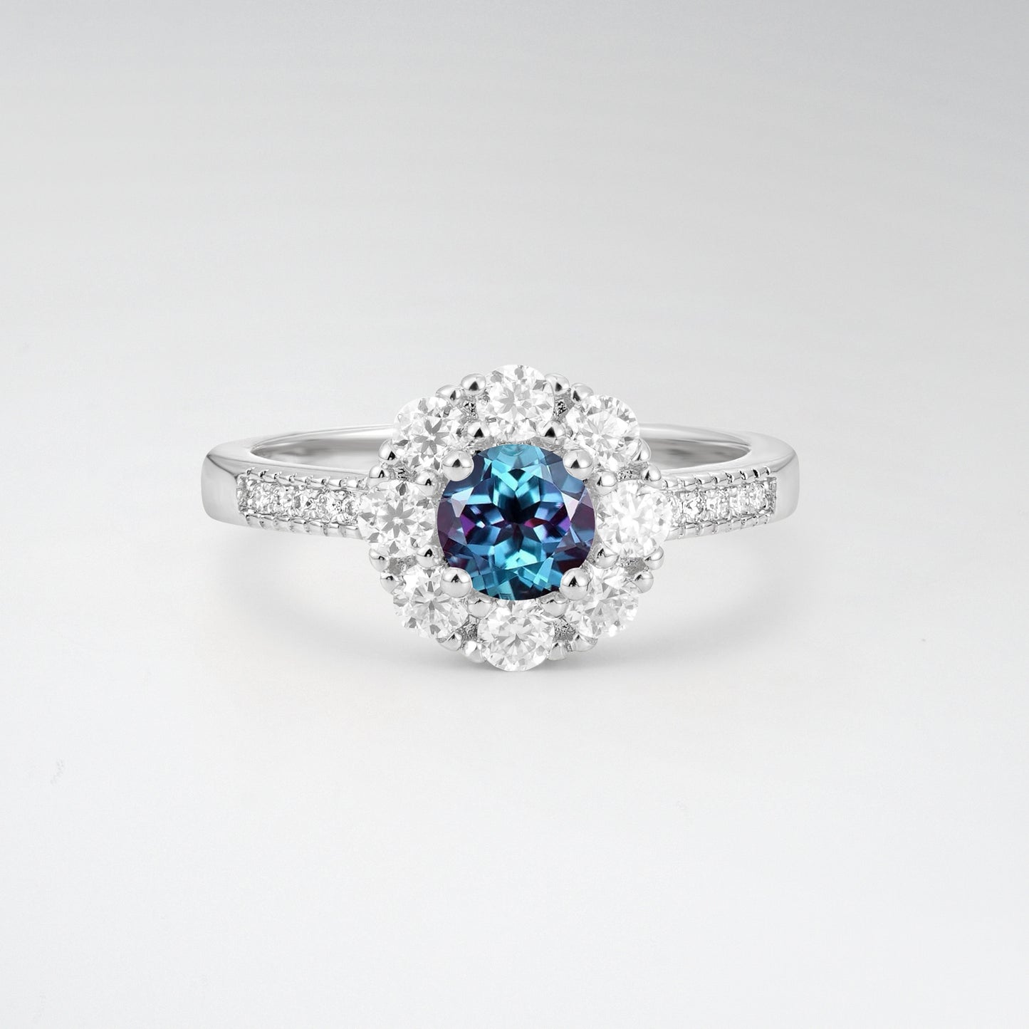 Vintage Round Cut Alexandrite Floral Cluster Milgrain Engagement Ring - Additional view