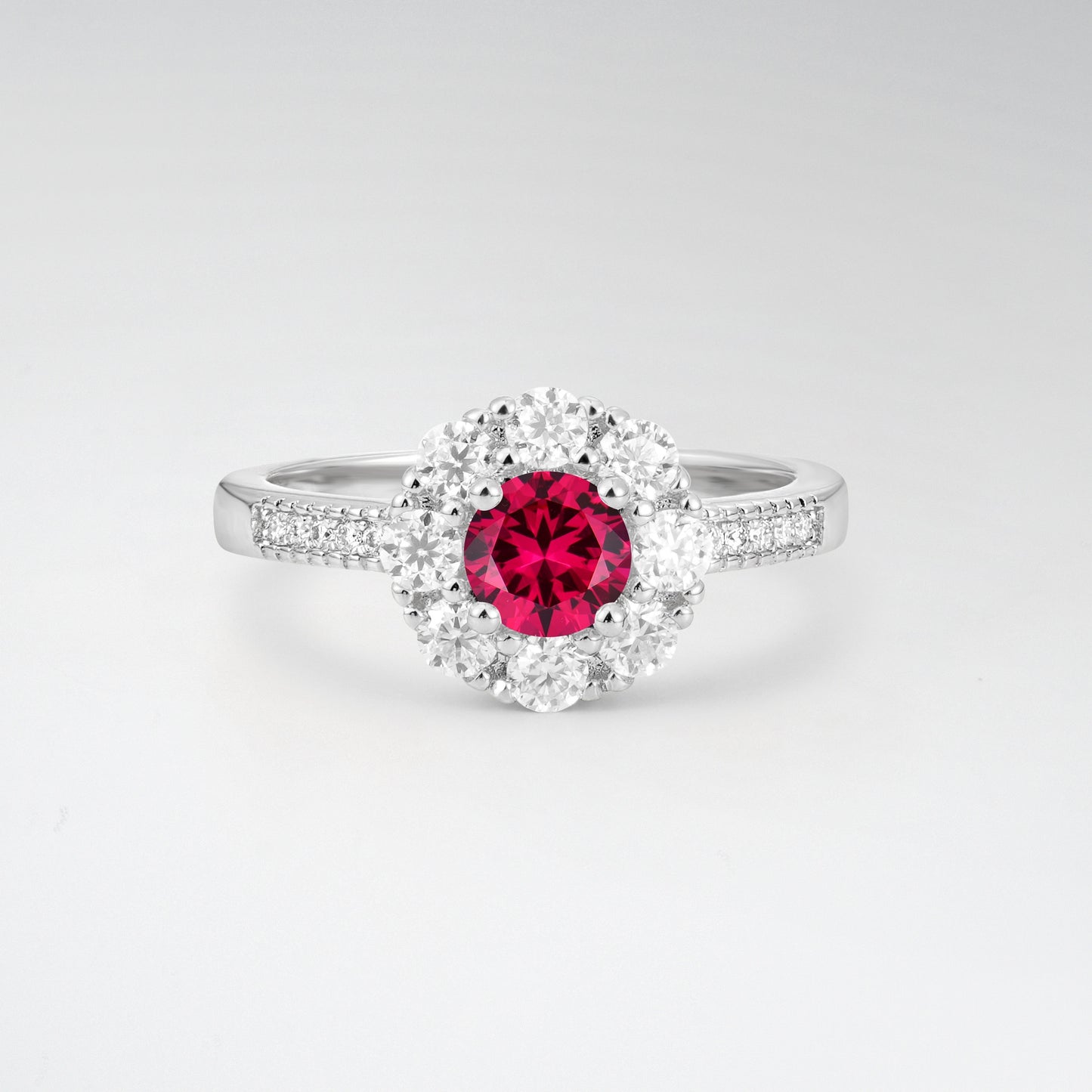 Vintage Round Cut Ruby Floral Cluster Milgrain Engagement Ring - Additional view