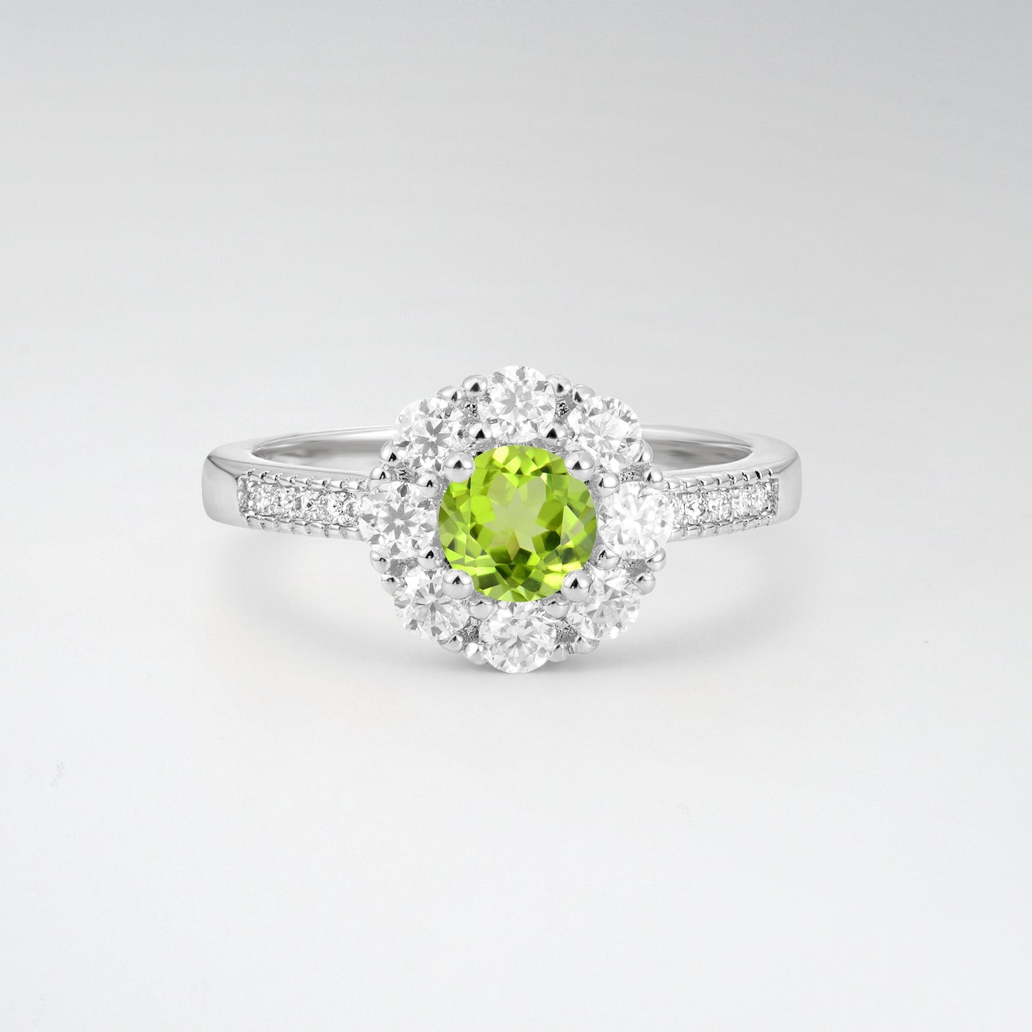 Vintage Round Cut Peridot Floral Cluster Milgrain Engagement Ring - Additional view
